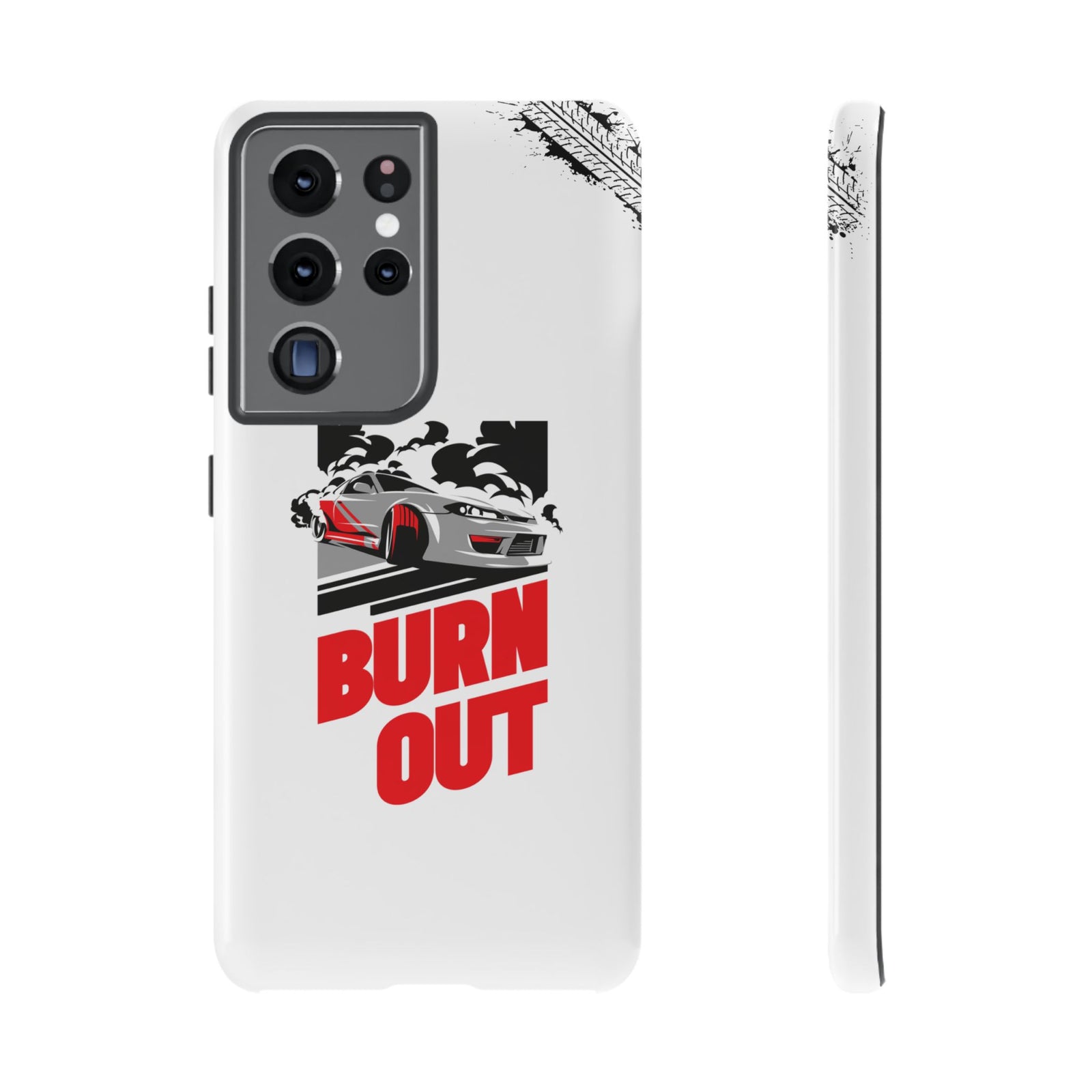 JDM Burnout Tough Car Phone Case - Samsung Galaxy S21 Ultra, glossy, front and side view