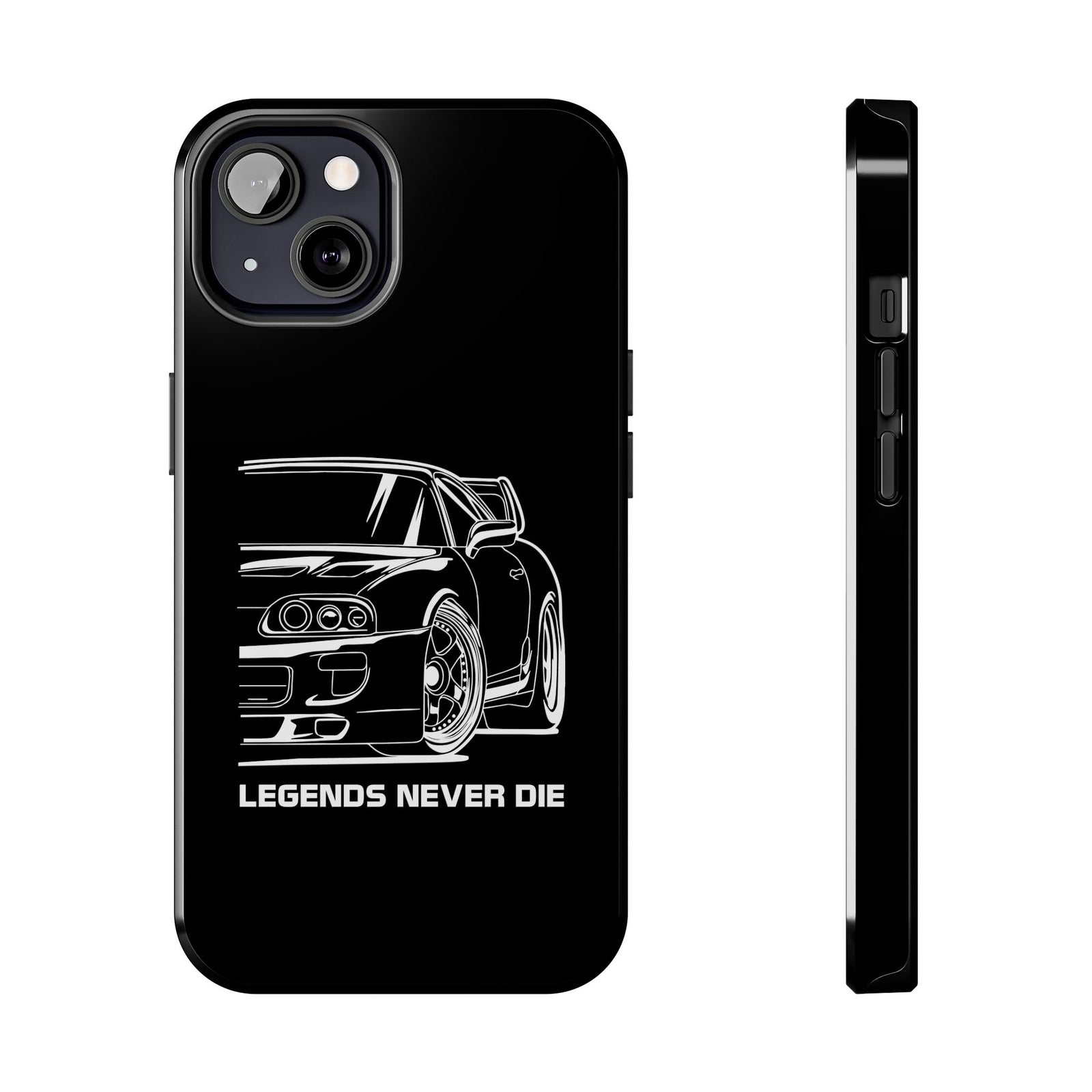 JDM Legends Never Die Phone Case t-shirt flat lay - automotive gift