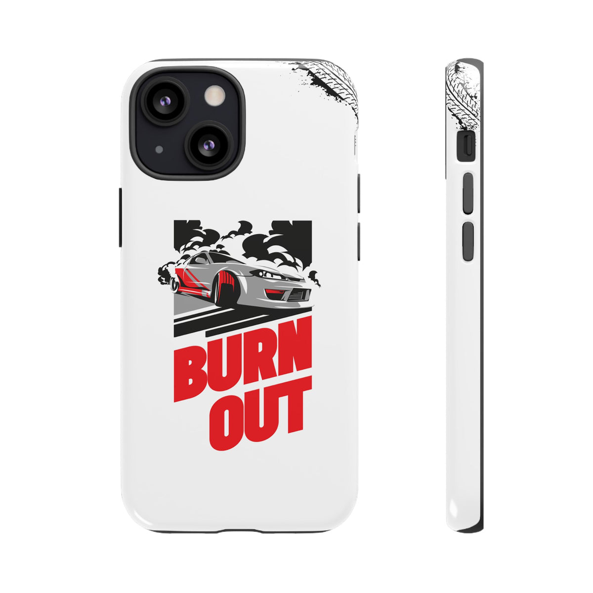 JDM Burnout Tough Car Phone Case - iPhone 13 Mini, glossy, front and side view