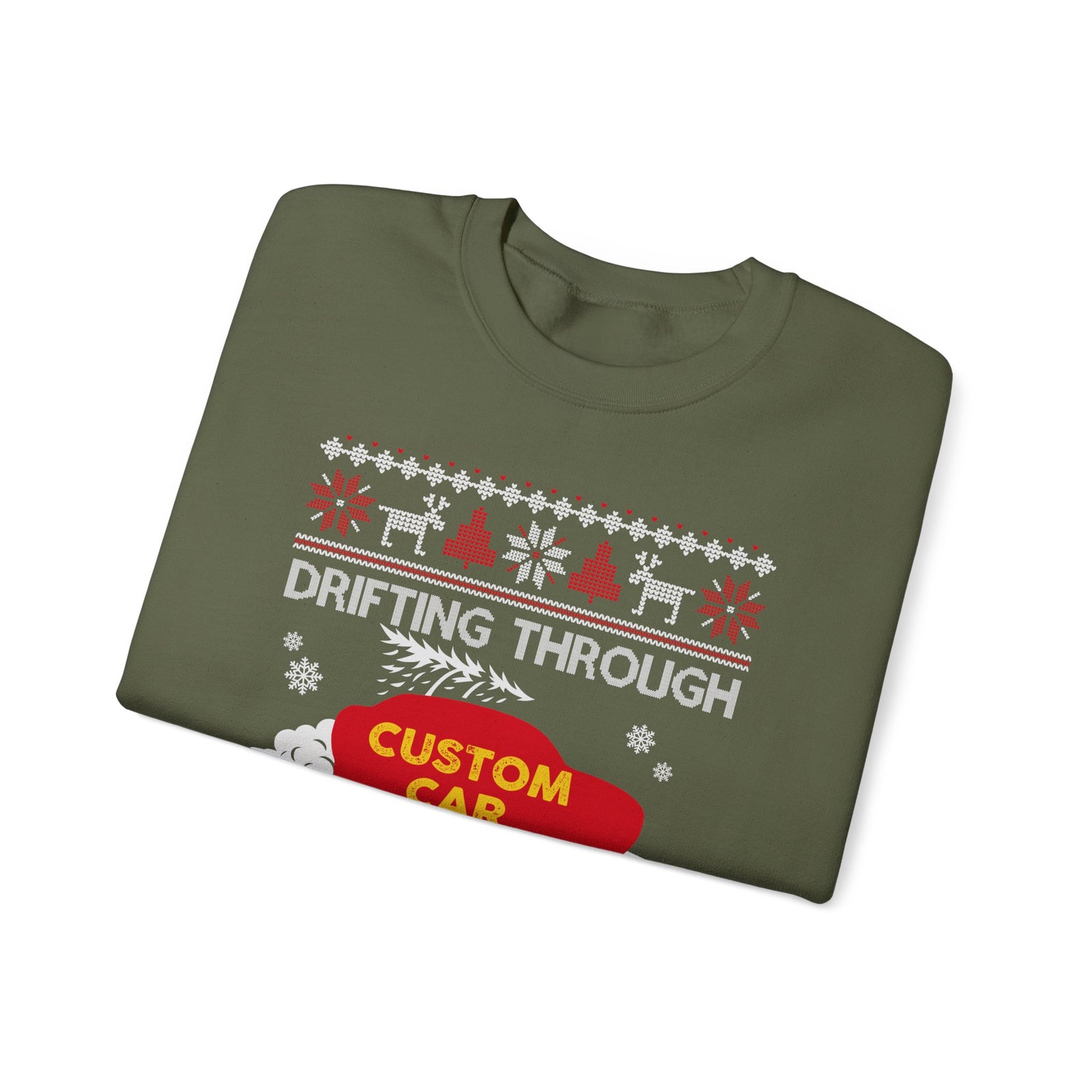 Drift Car Sweatshirt - Drifting Through the Snow Ugly Christmas Sweater