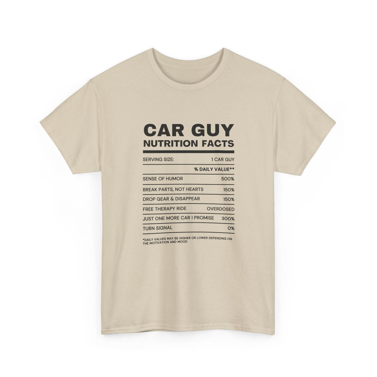 Car Guy Nutrition Facts T-Shirt | Funny Car Enthusiast Tee