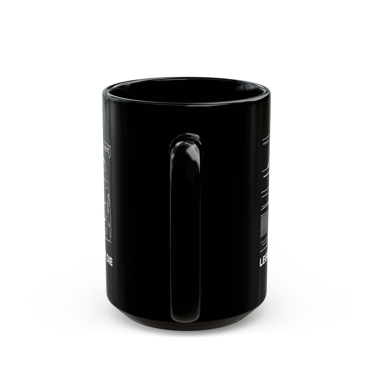 R34 Skyline GTR Legends Never Die Coffee Mug - 15oz black coffee mug, handle facing front