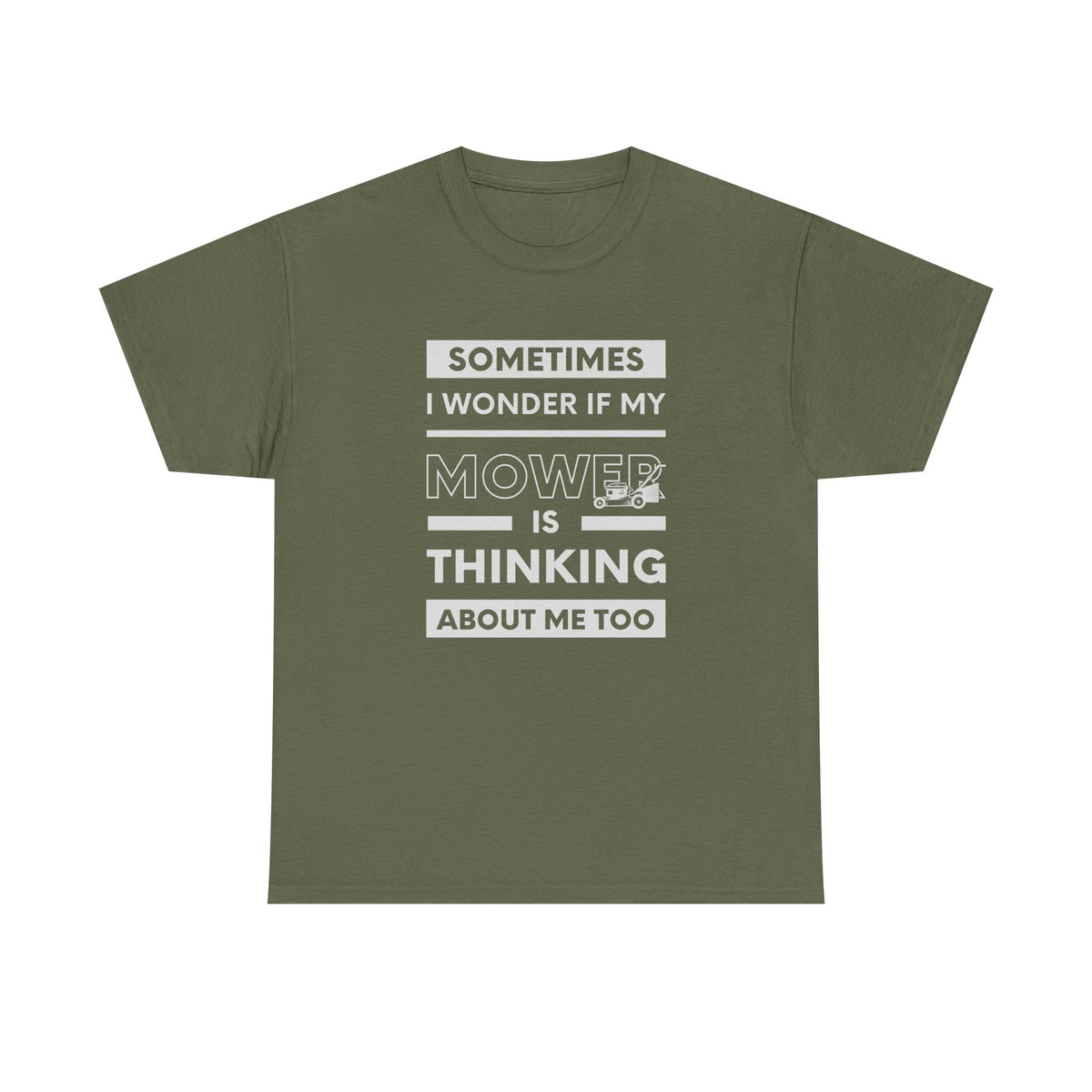 Mower Thinking About Me shirt flat lay - funny mowing gift tee