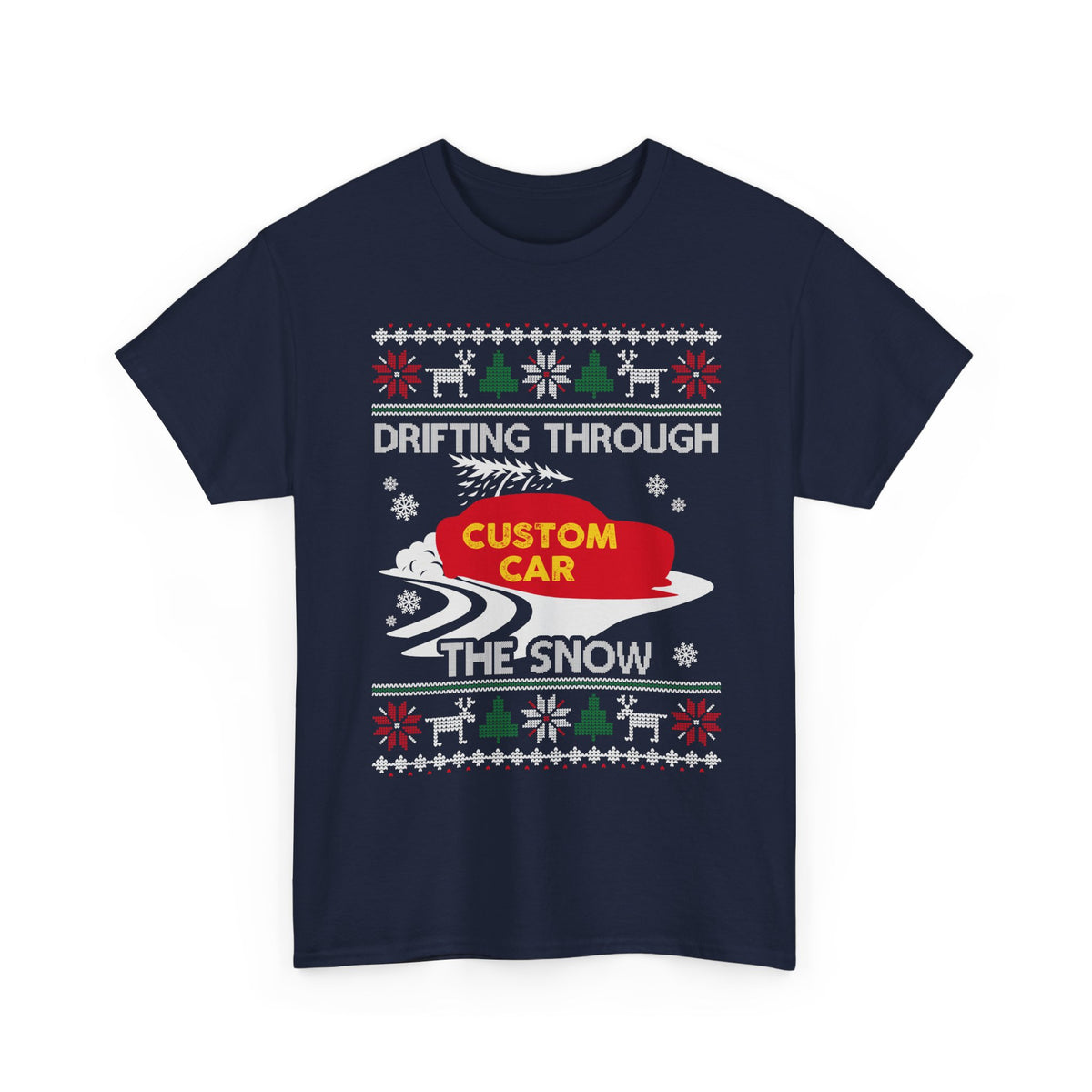 Custom Drift Car Christmas T-Shirt — personalized drifting through the snow tee | car guy gift