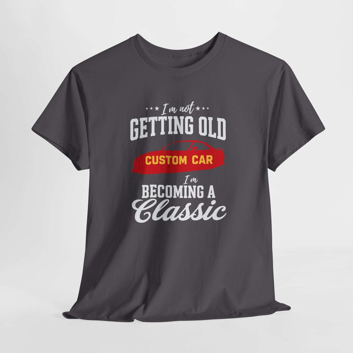 Becoming a Classic t-shirt closeup print detail | Car guy birthday tee | 365CarMods