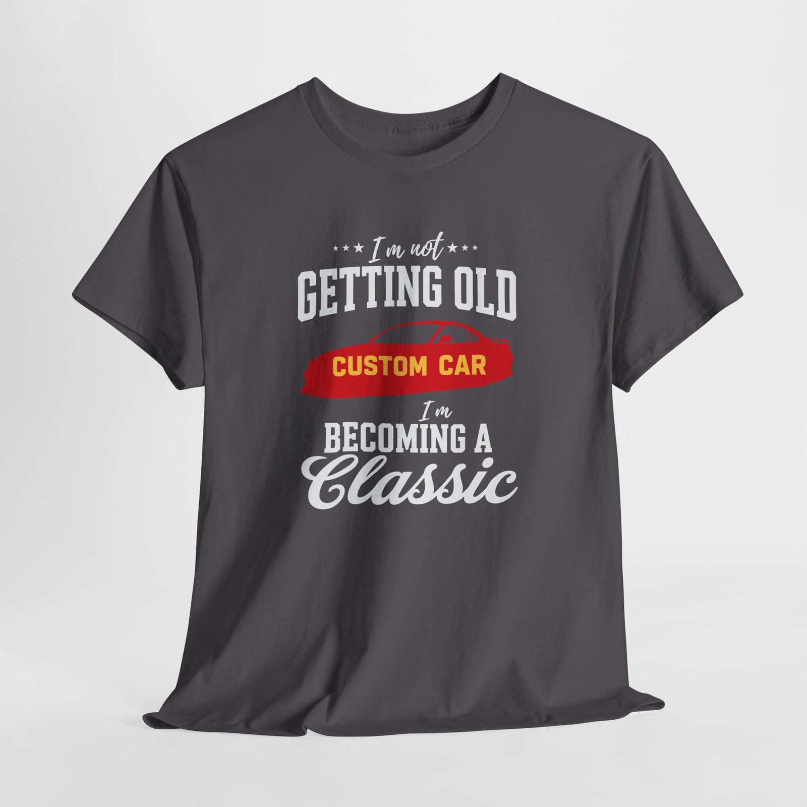 Becoming a Classic t-shirt closeup print detail | Car guy birthday tee | 365CarMods