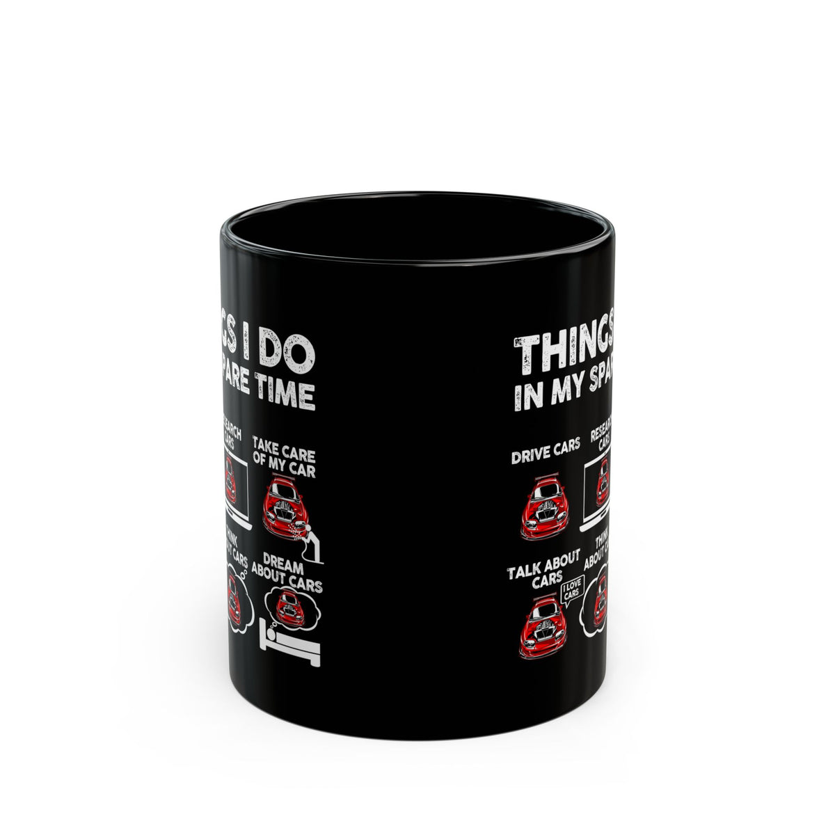 Things I Do in My Spare Time JDM Mug - 11oz black coffee mug, front view with print on both sides