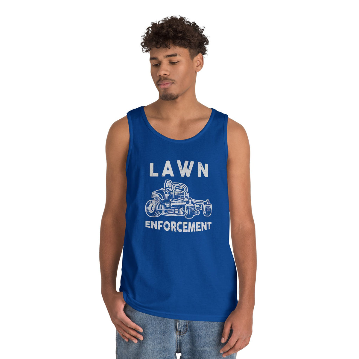 Lawn Enforcement Tank Top for Men, Funny Mowing Officer Sleeveless Shirt, Zero Turn Mower Gift, Gardener Singlet