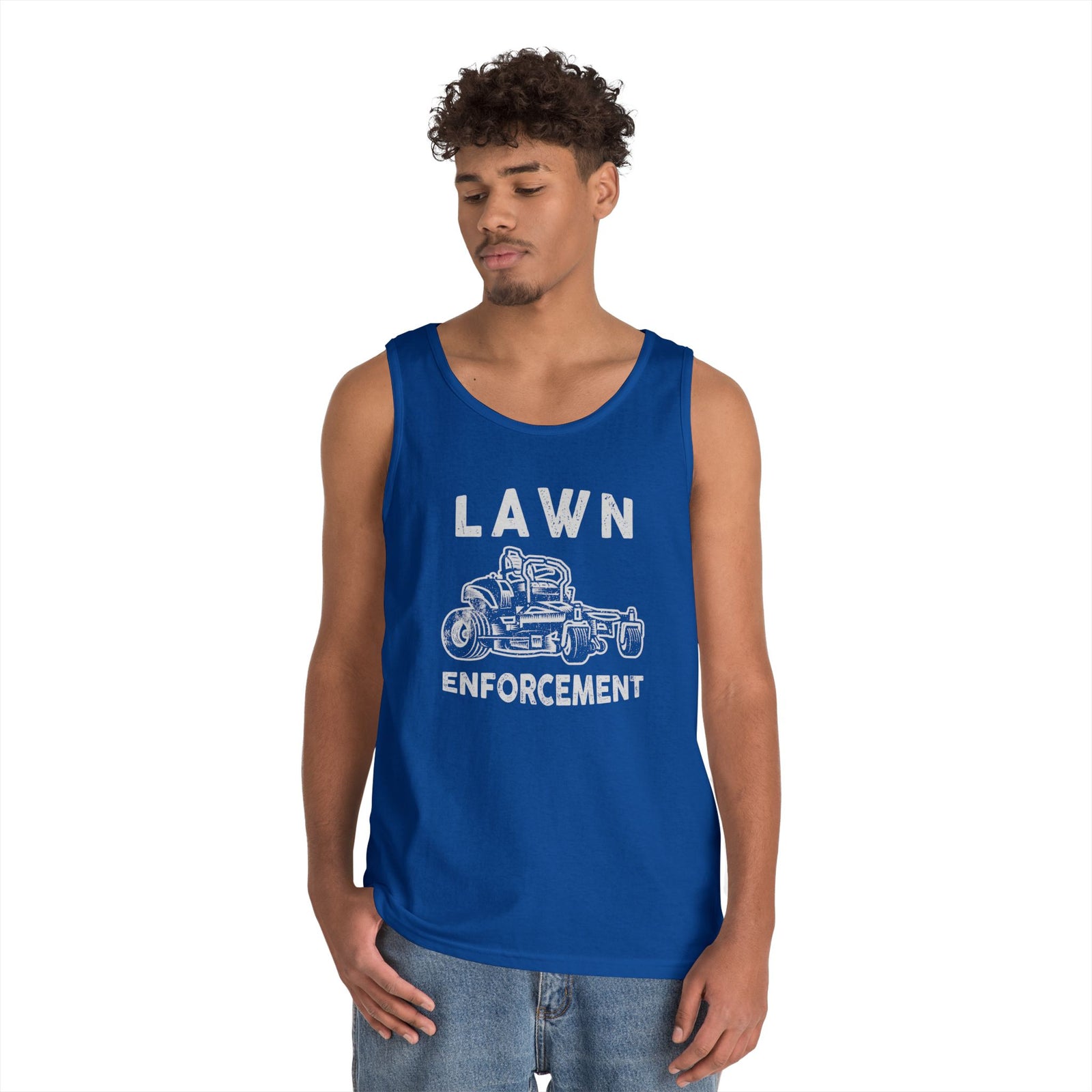 Lawn Enforcement Tank Top for Men, Funny Mowing Officer Sleeveless Shirt, Zero Turn Mower Gift, Gardener Singlet