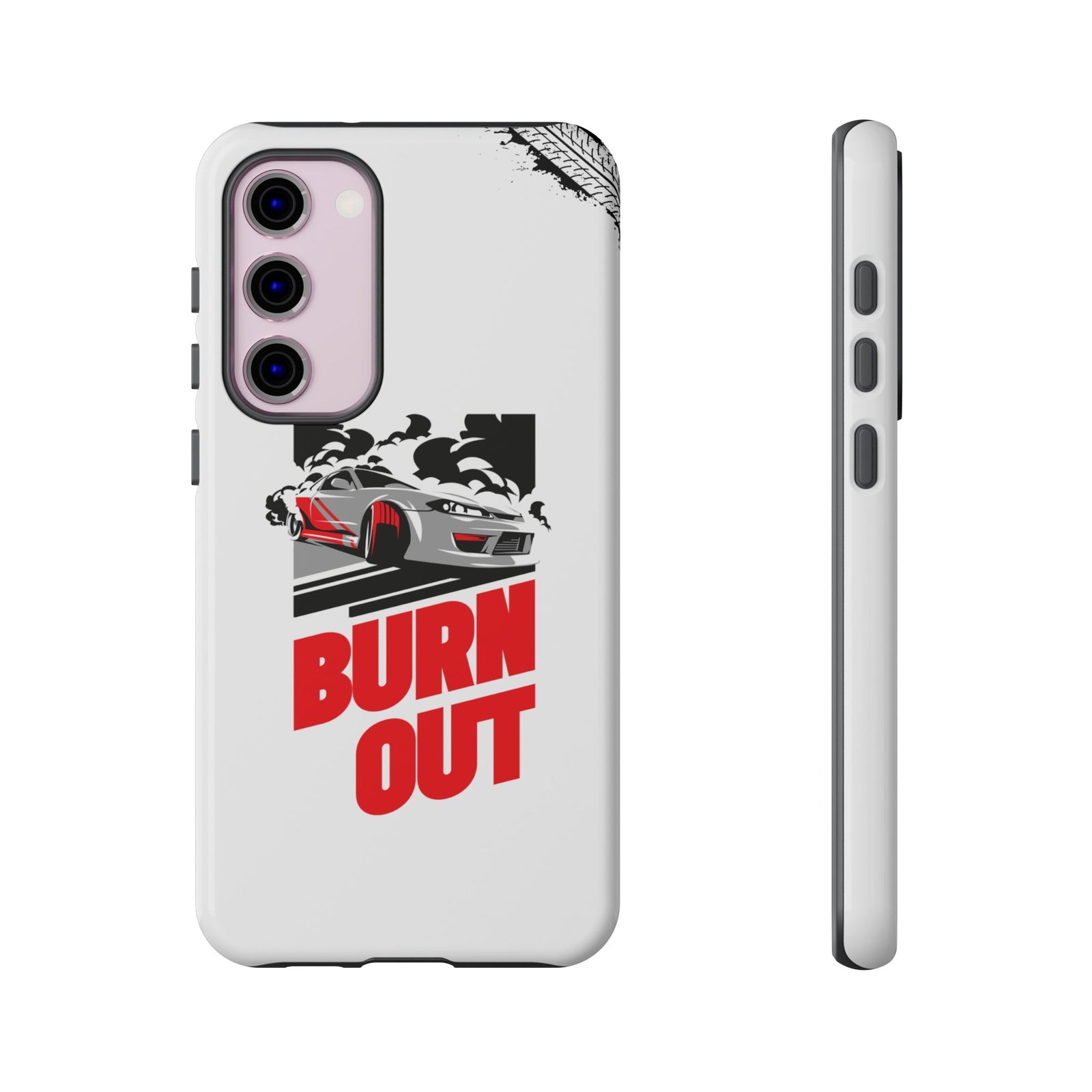 JDM Burnout Tough Car Phone Case - Samsung Galaxy S23 Plus, glossy, front and side view