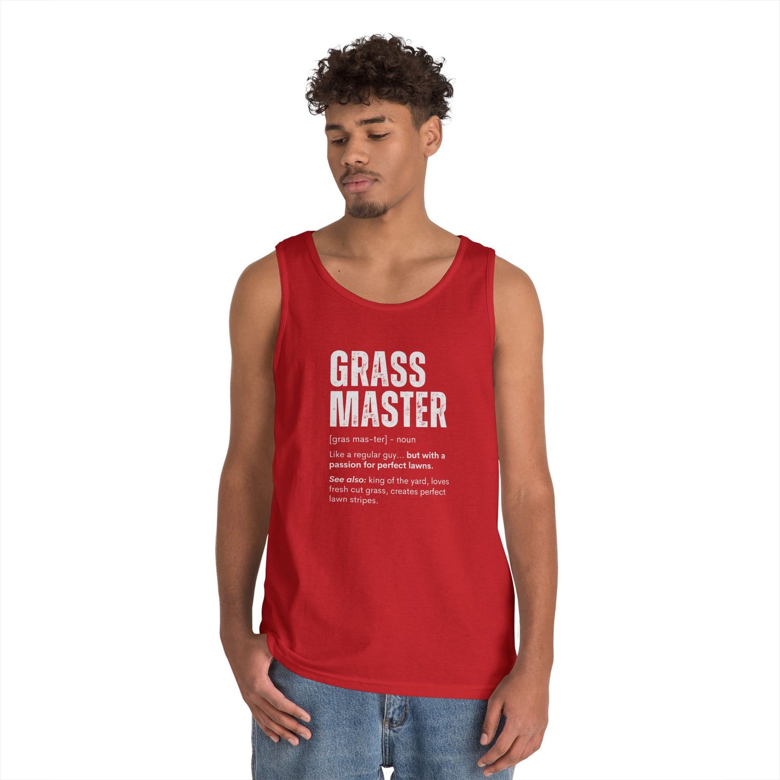 Grass Master Tank Top for Men, Funny Lawn Care Definition Sleeveless Shirt, Mowing Gift, Yard Work Singlet