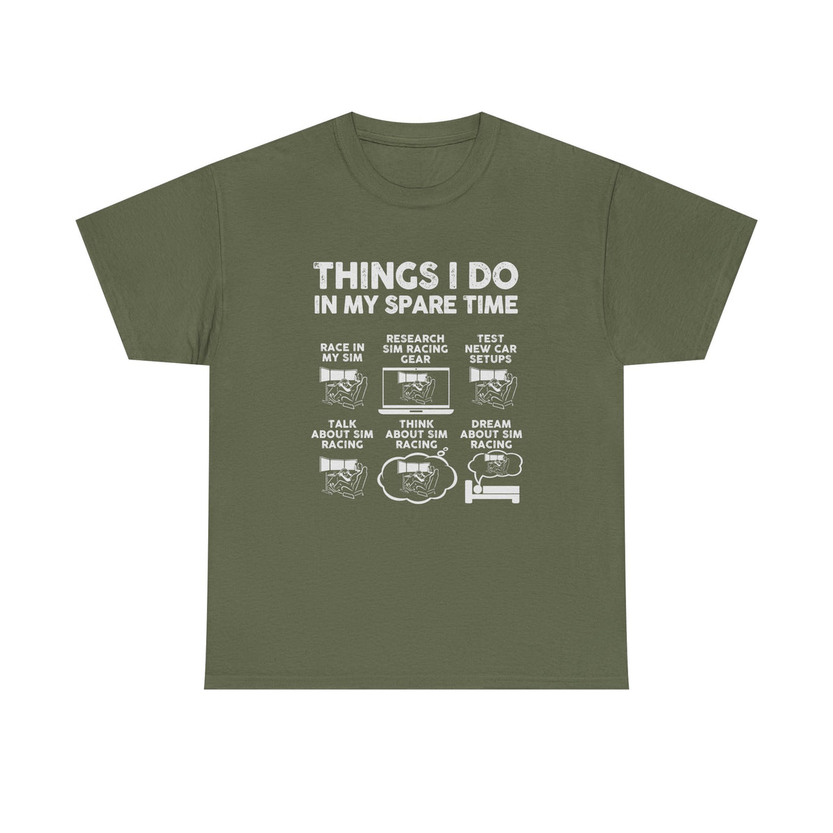 SIM Racing Things I Do shirt close up - sim rig enthusiast tee