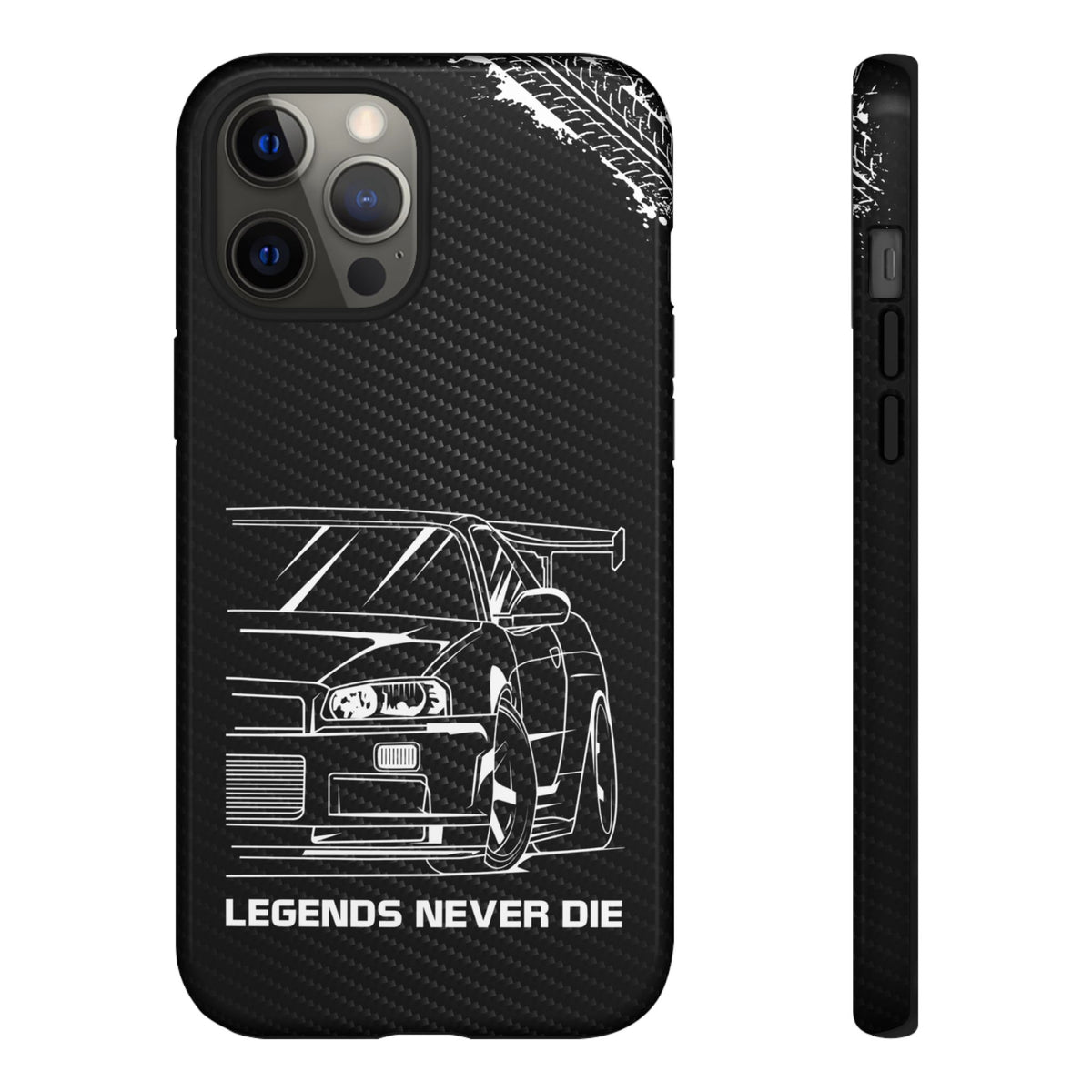 JDM Legends Never Die Tough Phone Case - iPhone 12 Pro Max, glossy, front and side view