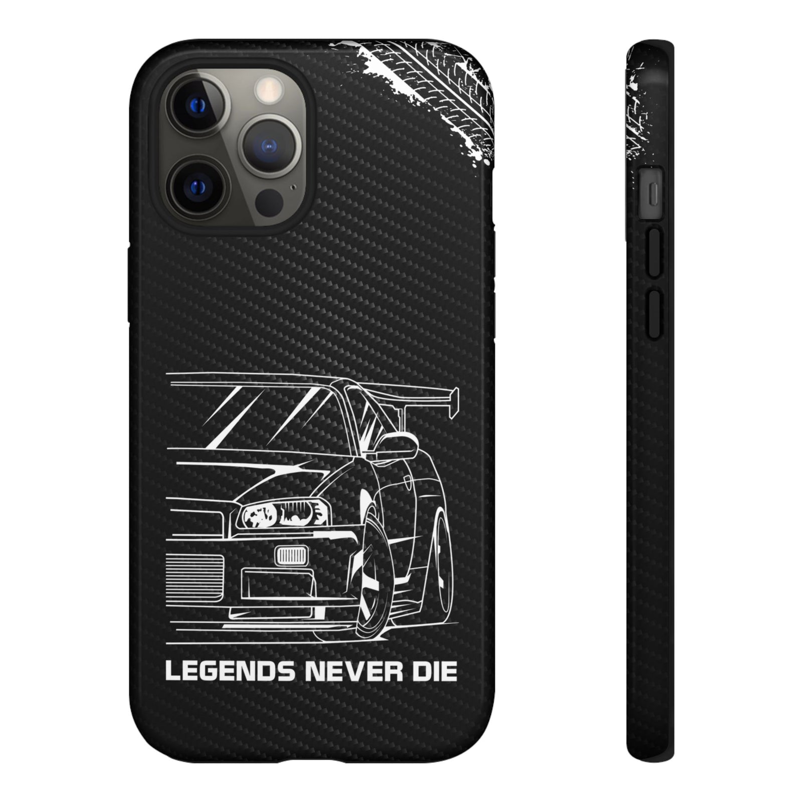 JDM Legends Never Die Tough Phone Case - iPhone 12 Pro Max, glossy, front and side view