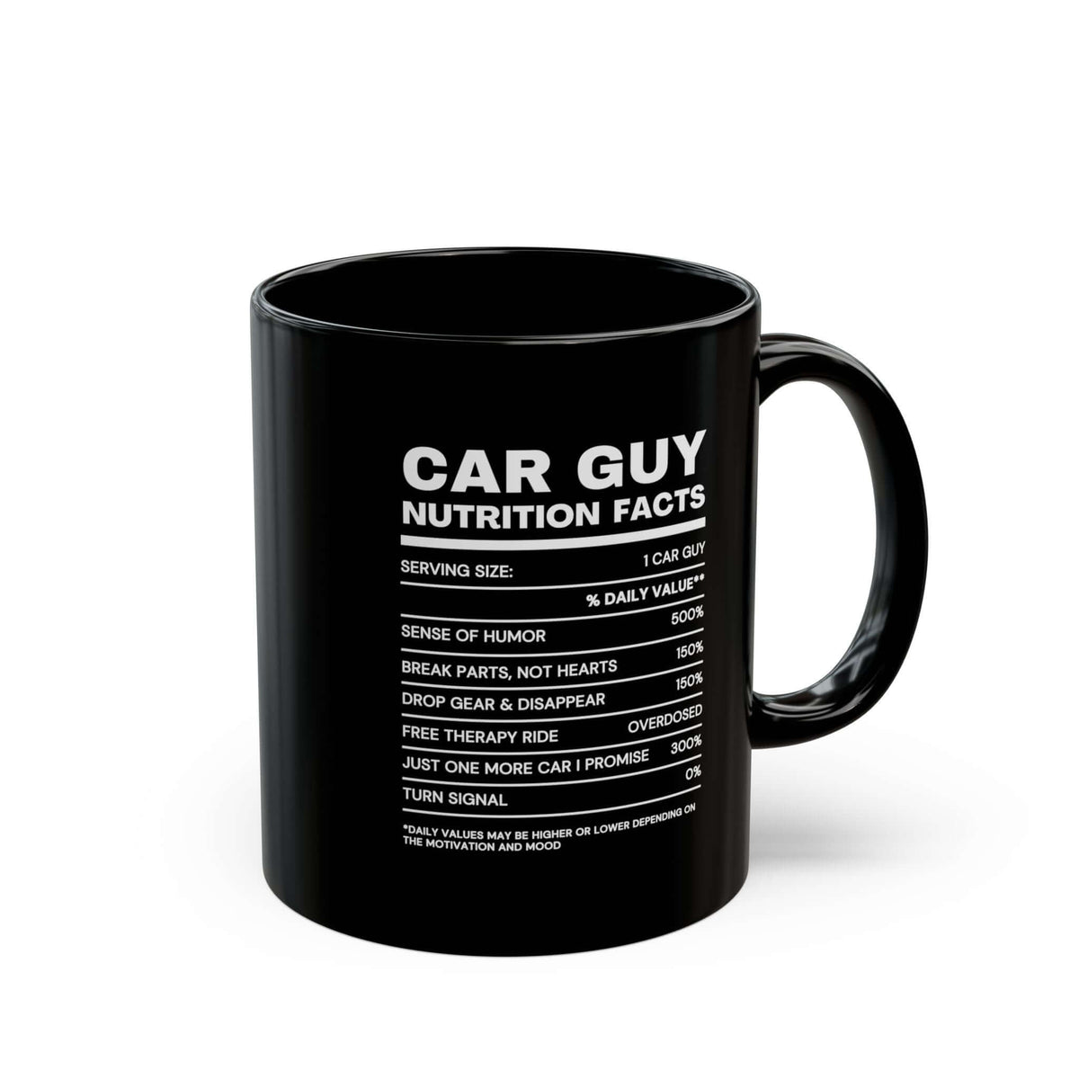 Car guy mug - nutrition facts design - funny coffee mug for car fans
