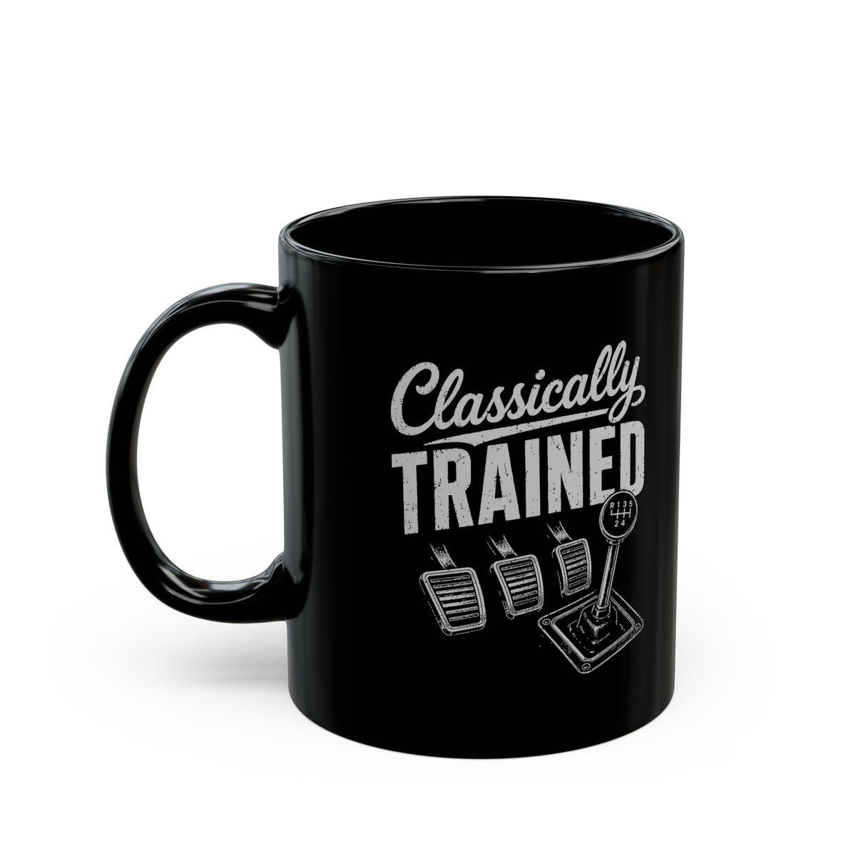 Classically Trained Manual Driver Mug - 11oz black coffee mug, handle on the left