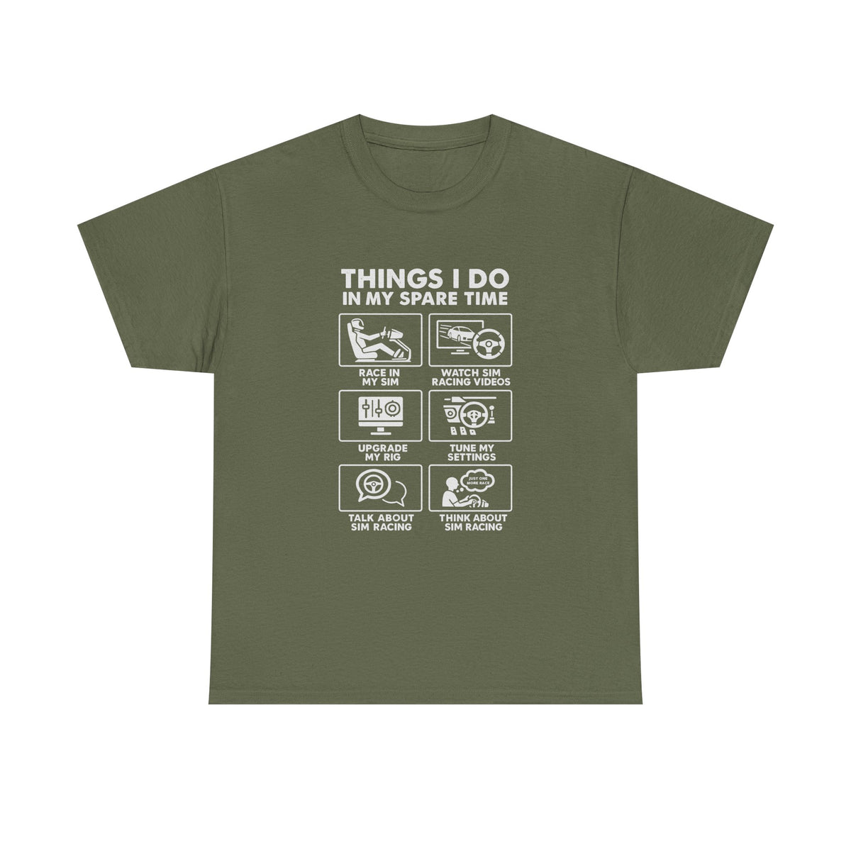 SIM Racing Things I Do shirt close up - sim rig hobby tee
