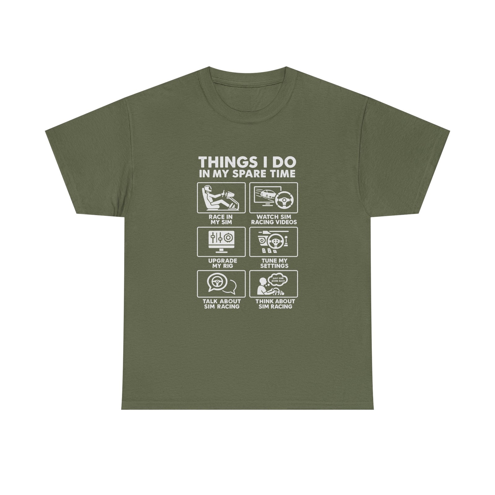 SIM Racing Things I Do shirt close up - sim rig hobby tee