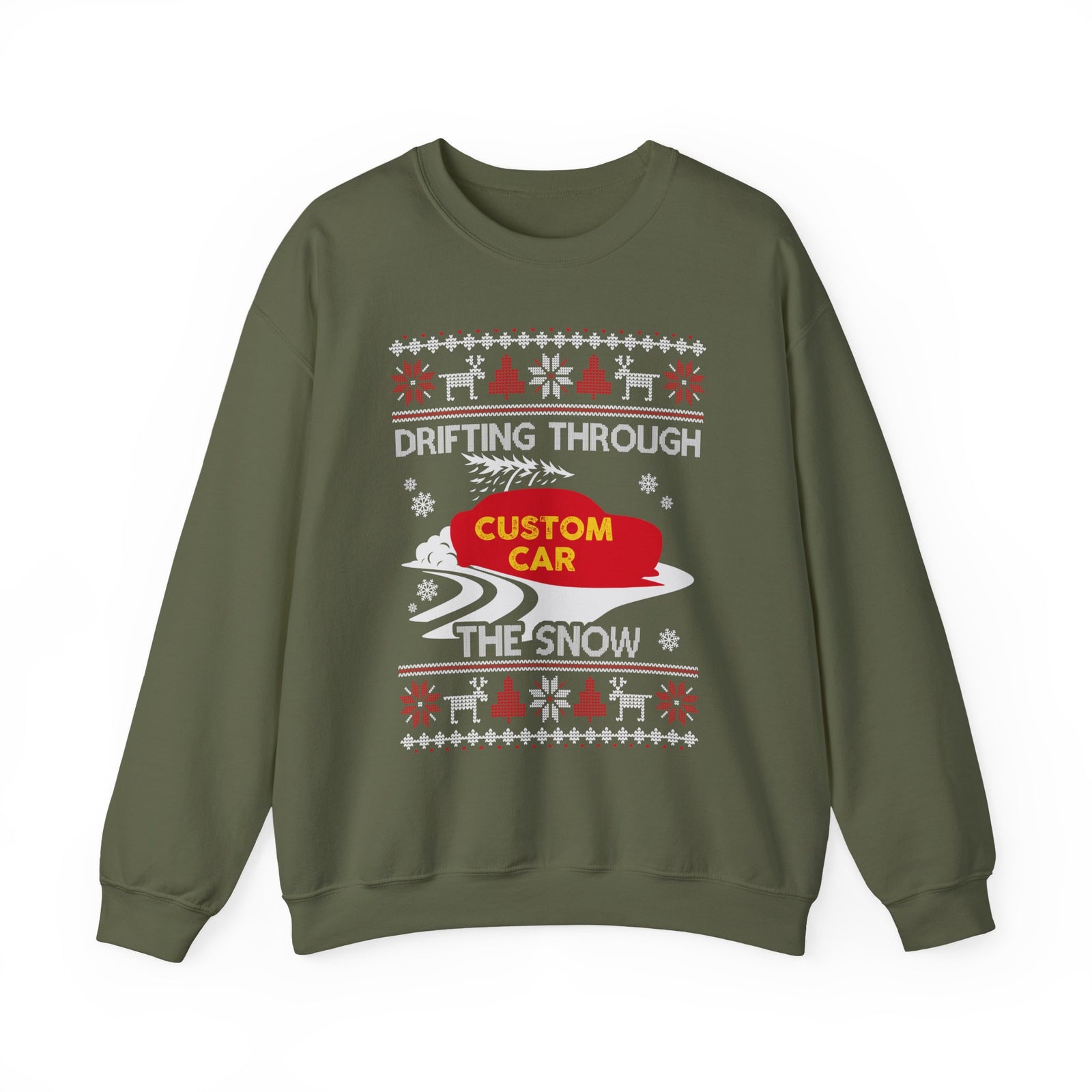Drift Car Sweatshirt - Drifting Through the Snow Ugly Christmas Sweater