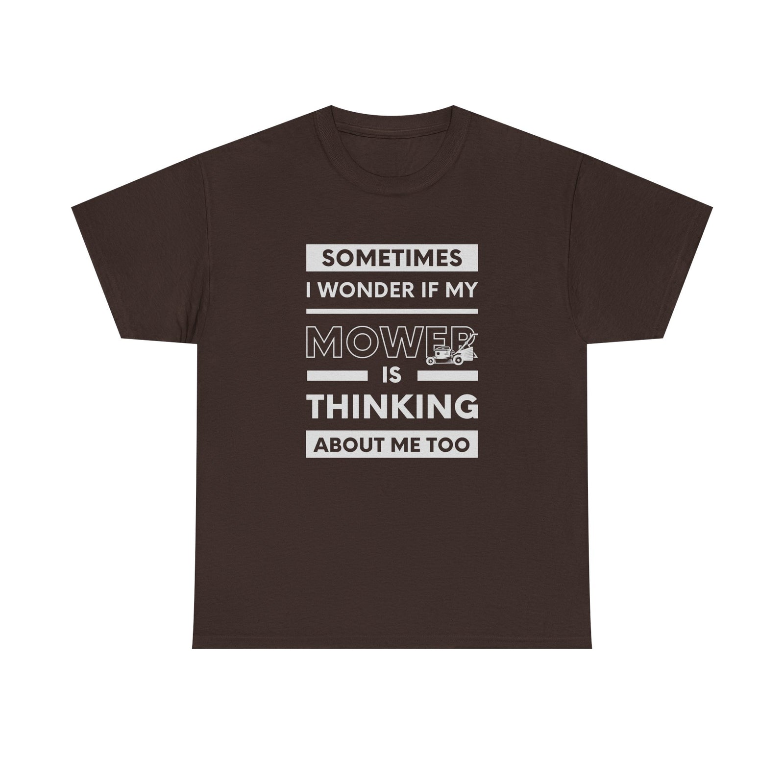 Mower Thinking About Me shirt back view - lawn humor gift shirt