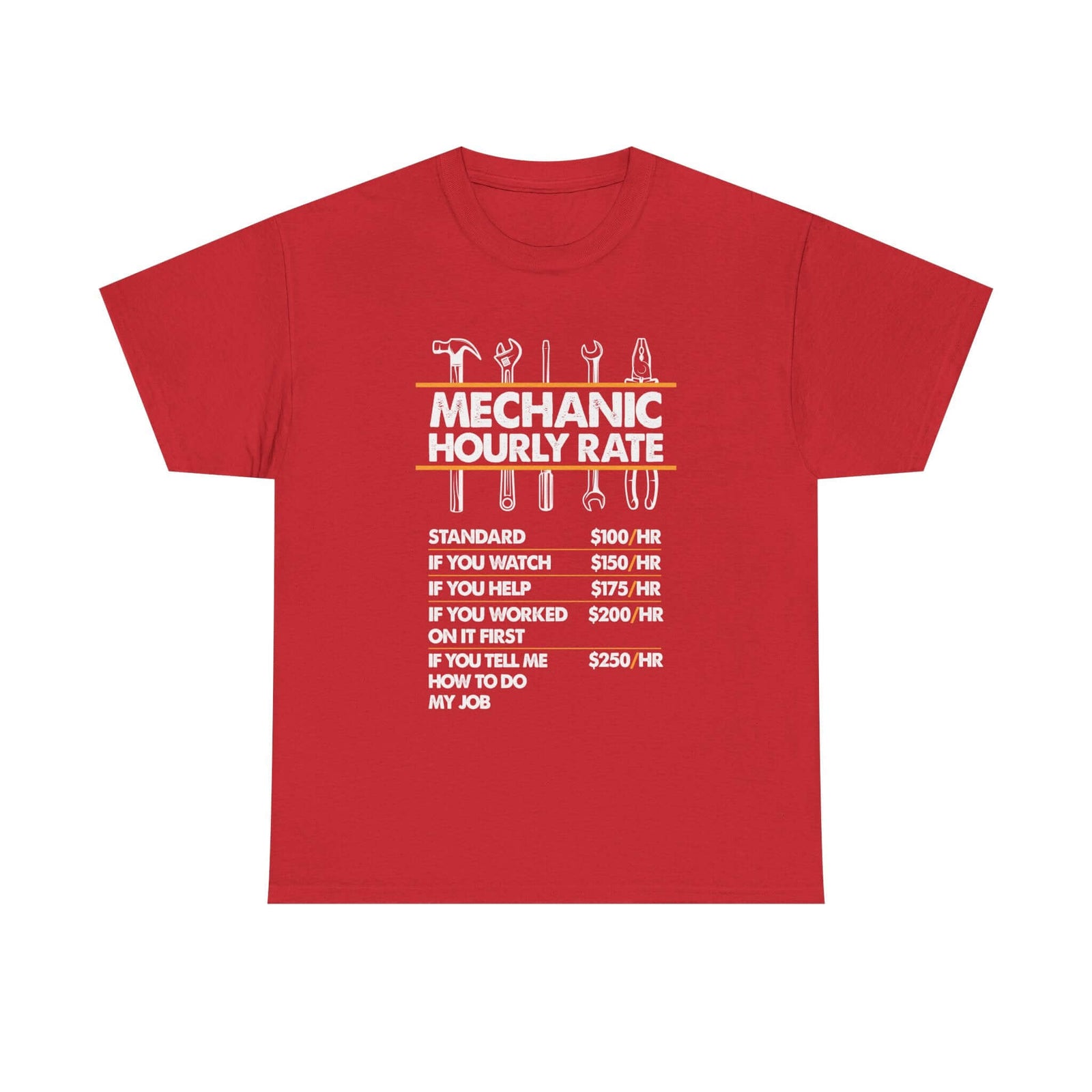 Mechanic Hour Rate T-Shirt tee front view - gearhead gift