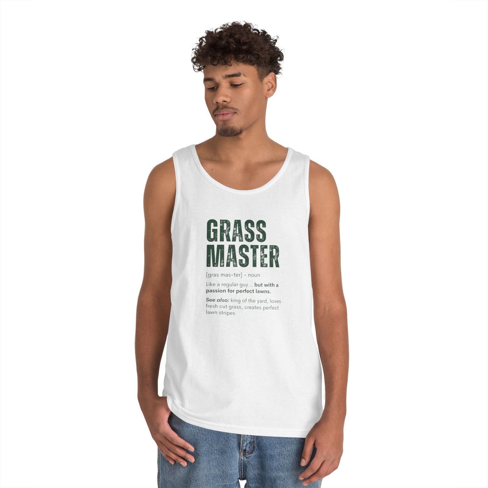 Grass Master Tank Top for Men, Funny Lawn Care Definition Sleeveless Shirt, Mowing Gift, Yard Work Singlet