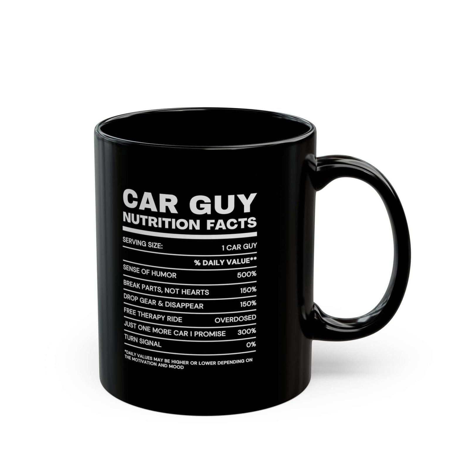 Funny car guy coffee mug - nutrition facts design - petrolhead gift