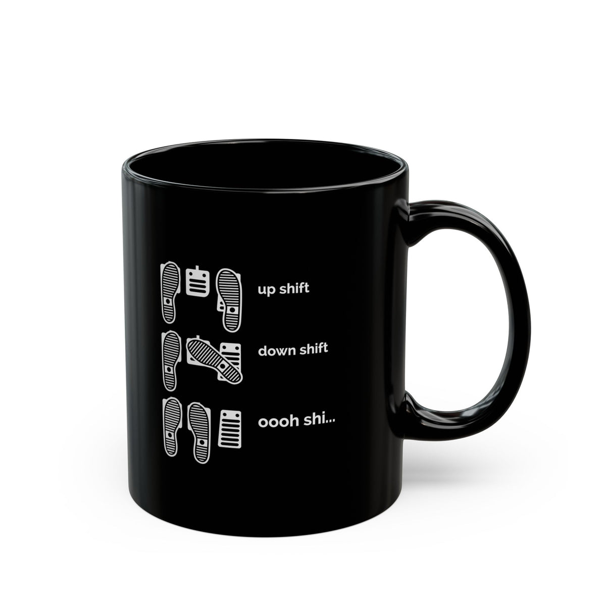 Heel Toe Rev Match Coffee Mug - 11oz black coffee mug, handle on the right
