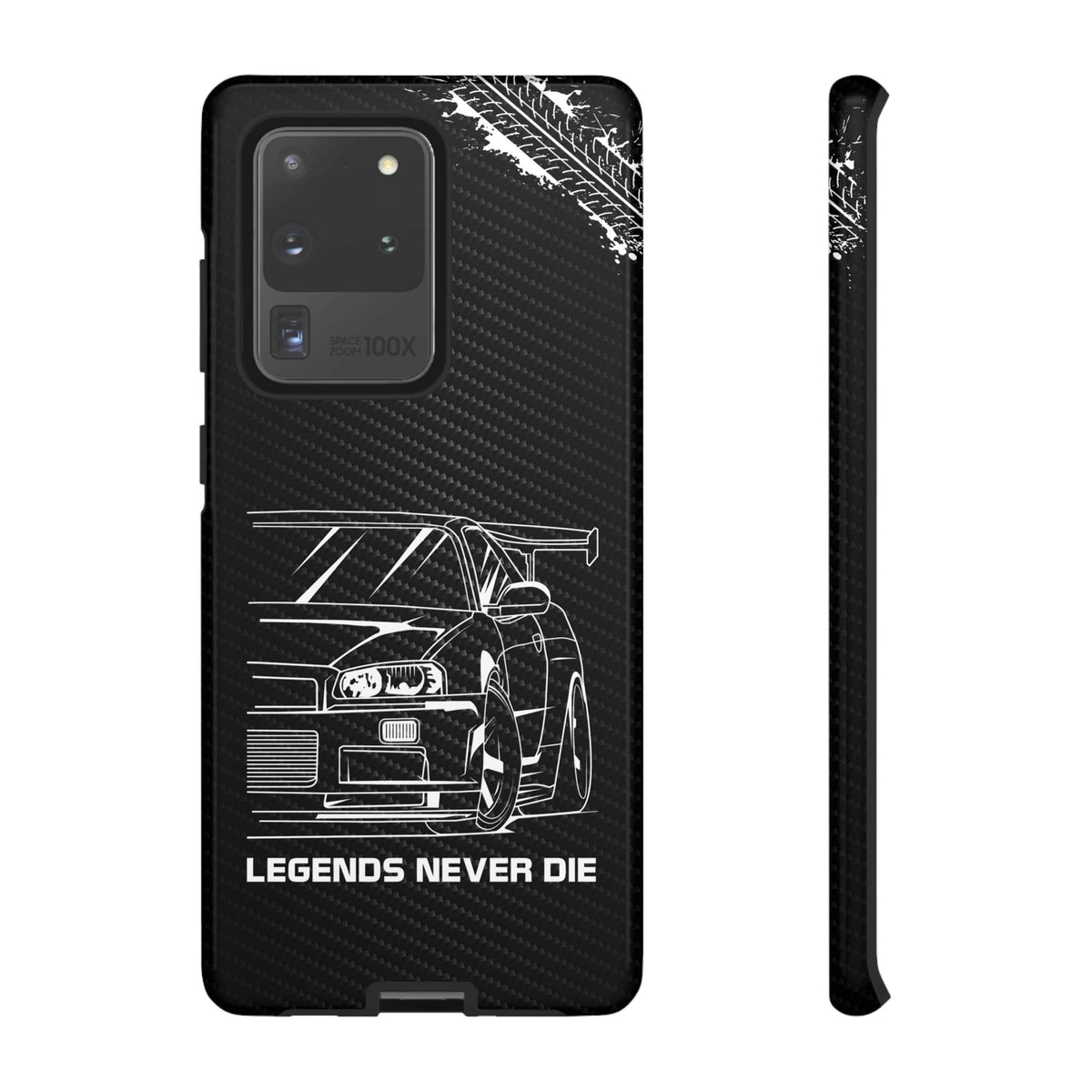 JDM Legends Never Die Tough Phone Case - Samsung Galaxy S20 Ultra, glossy, front and side view