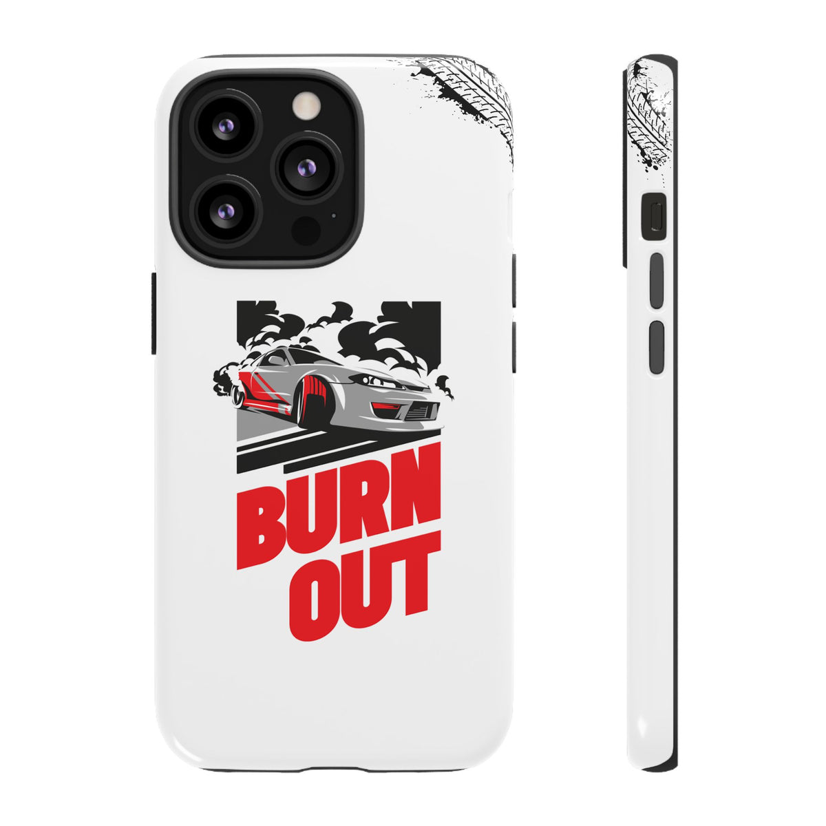 JDM Burnout Tough Car Phone Case - iPhone 13 Pro, glossy, front and side view