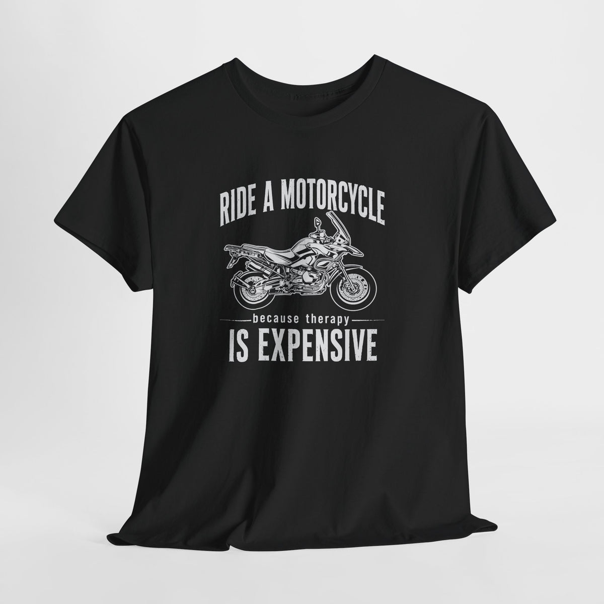 Adventure motorcycle t-shirt front print, charcoal color