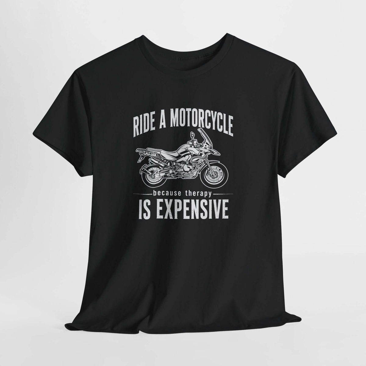 Adventure motorcycle t-shirt front print, charcoal color