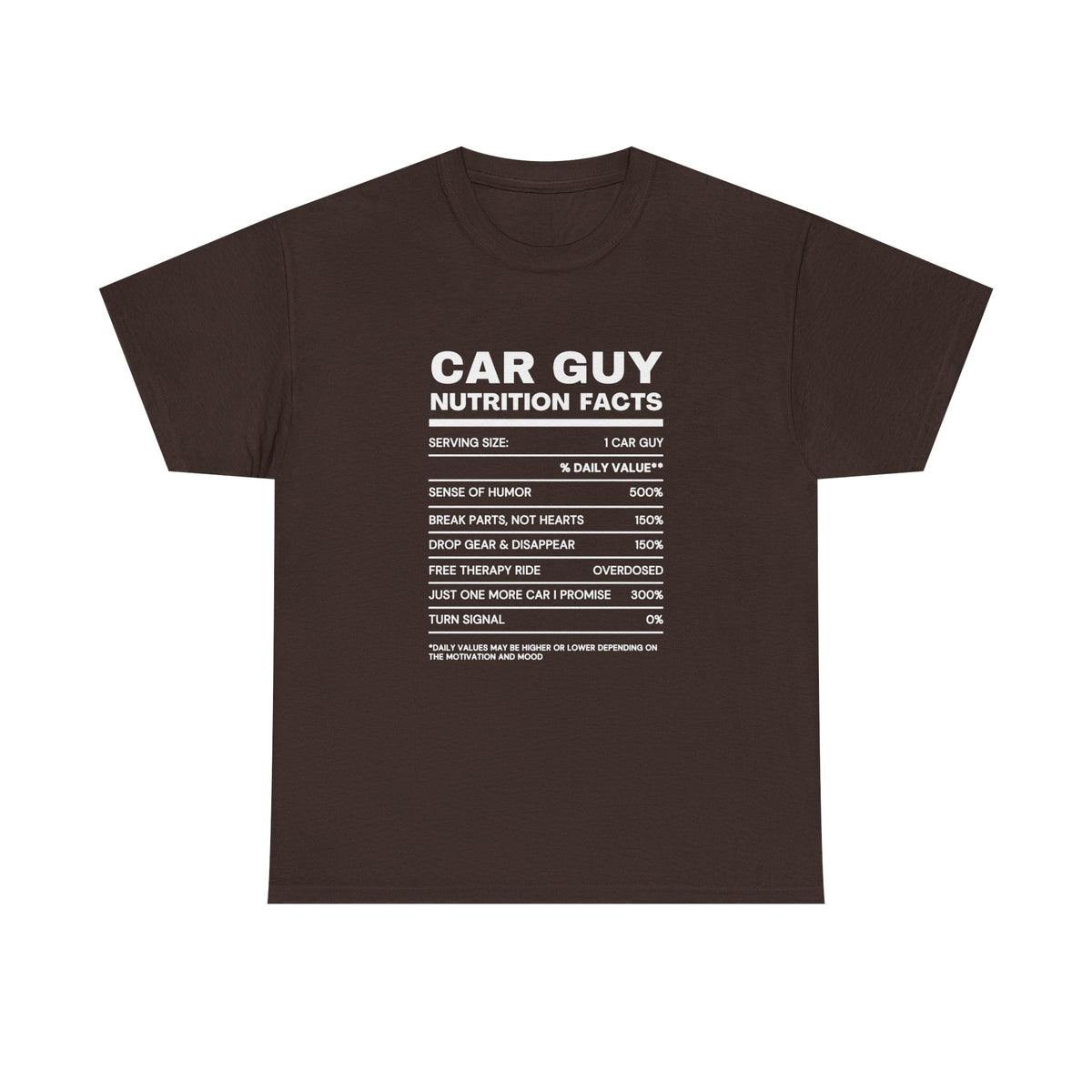 Car Guy Nutrition Facts shirt - funny car enthusiast tee