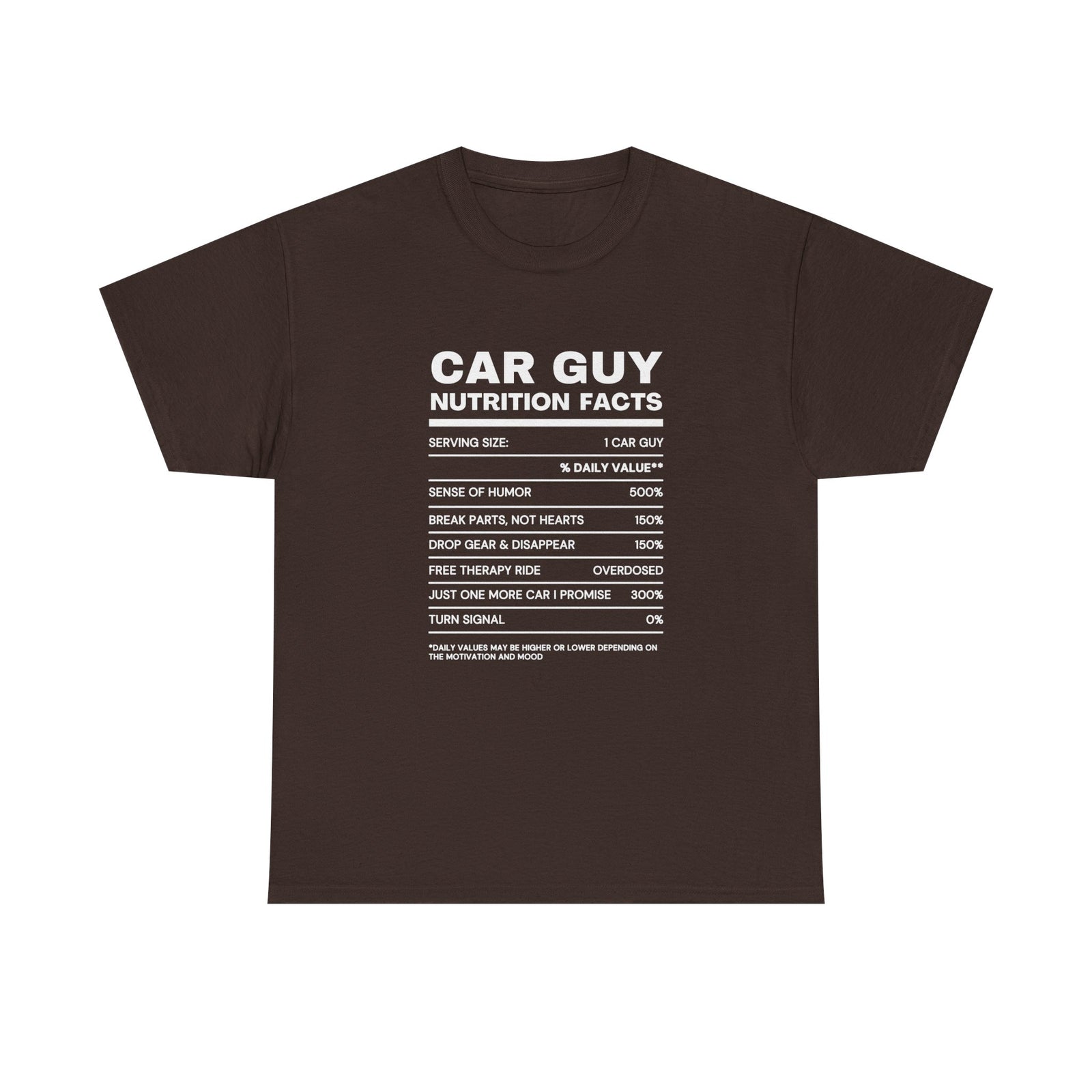 Car Guy Nutrition Facts shirt - funny car enthusiast tee