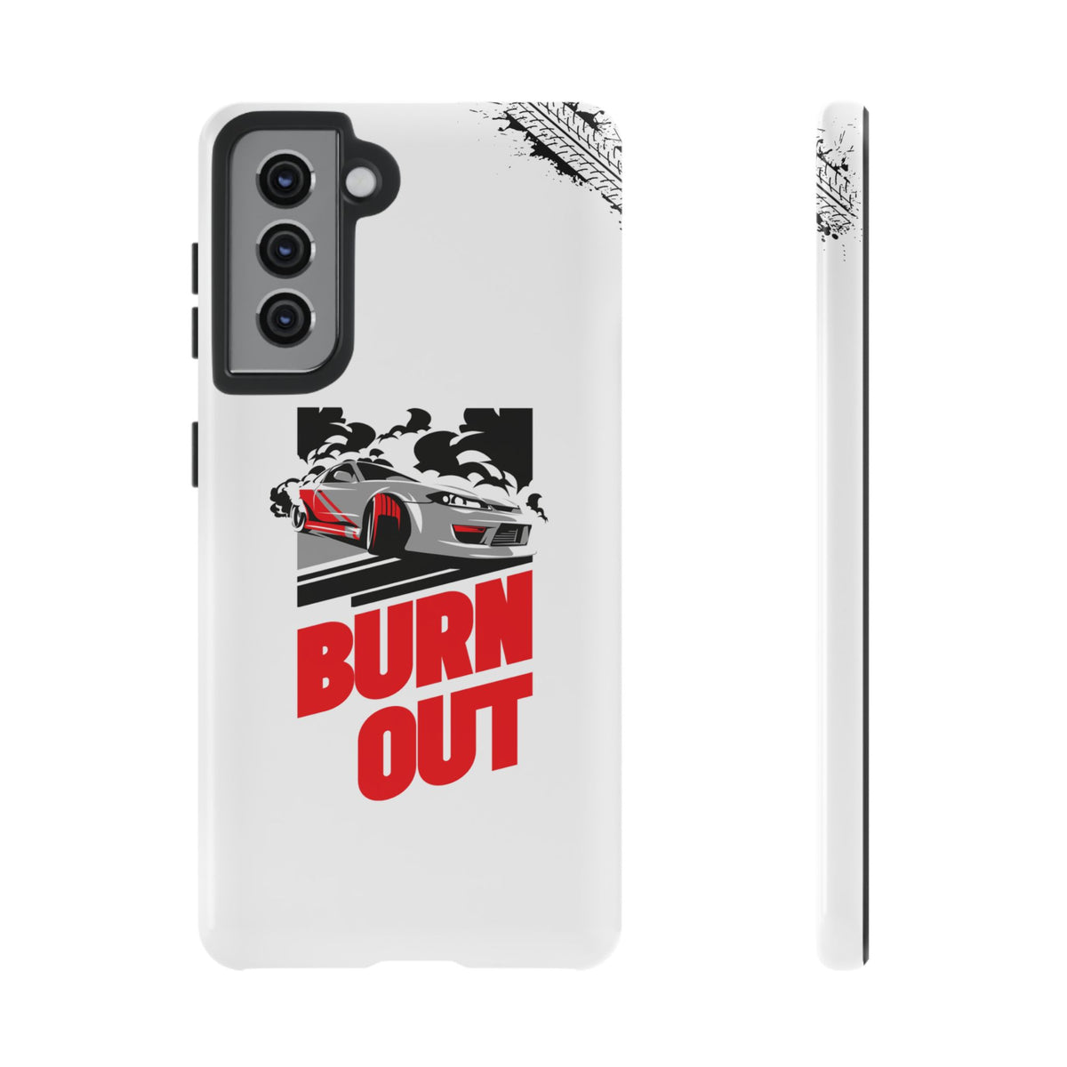 JDM Burnout Tough Car Phone Case - Samsung Galaxy S21, glossy, front and side view