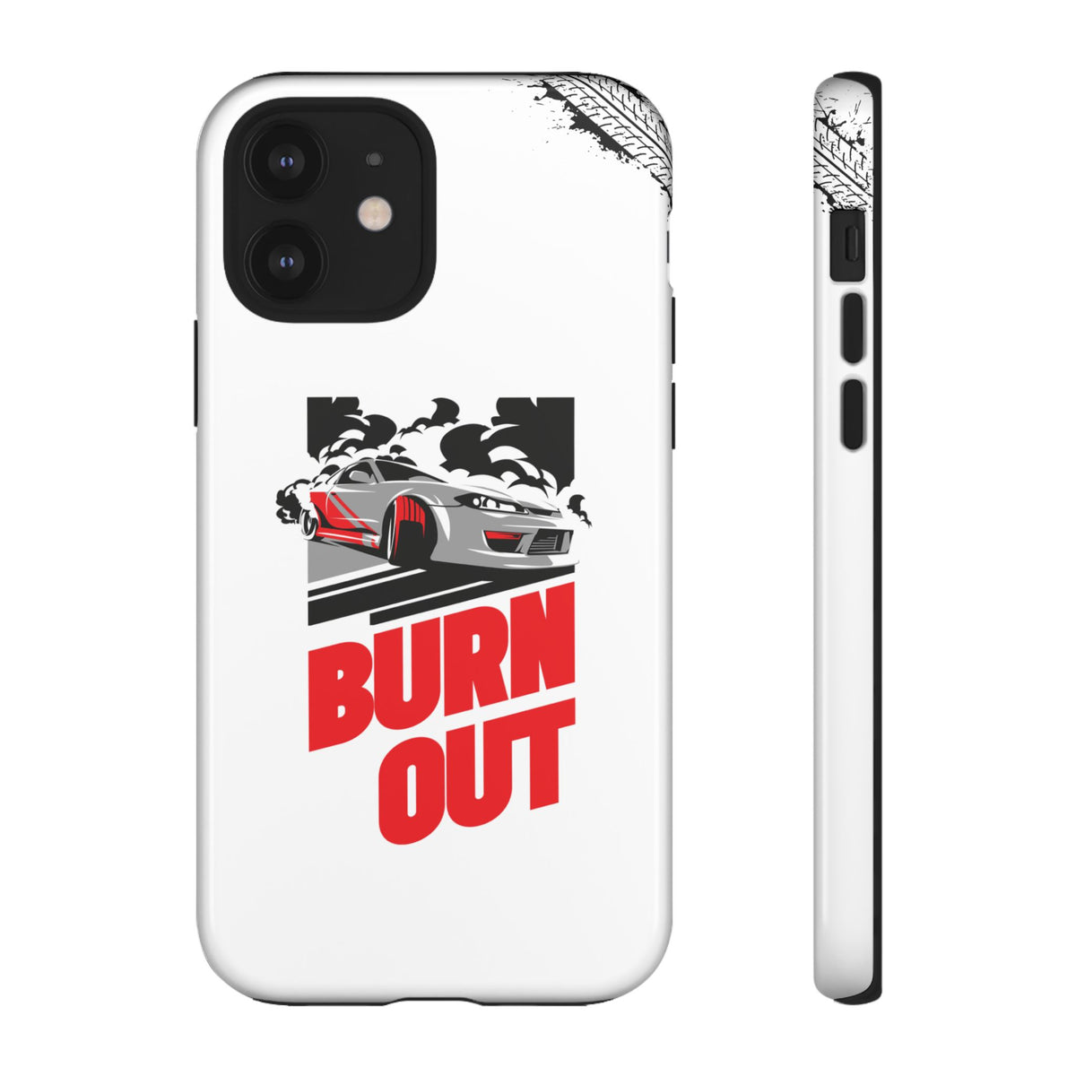 JDM Burnout Tough Car Phone Case - iPhone 12, glossy, front and side view