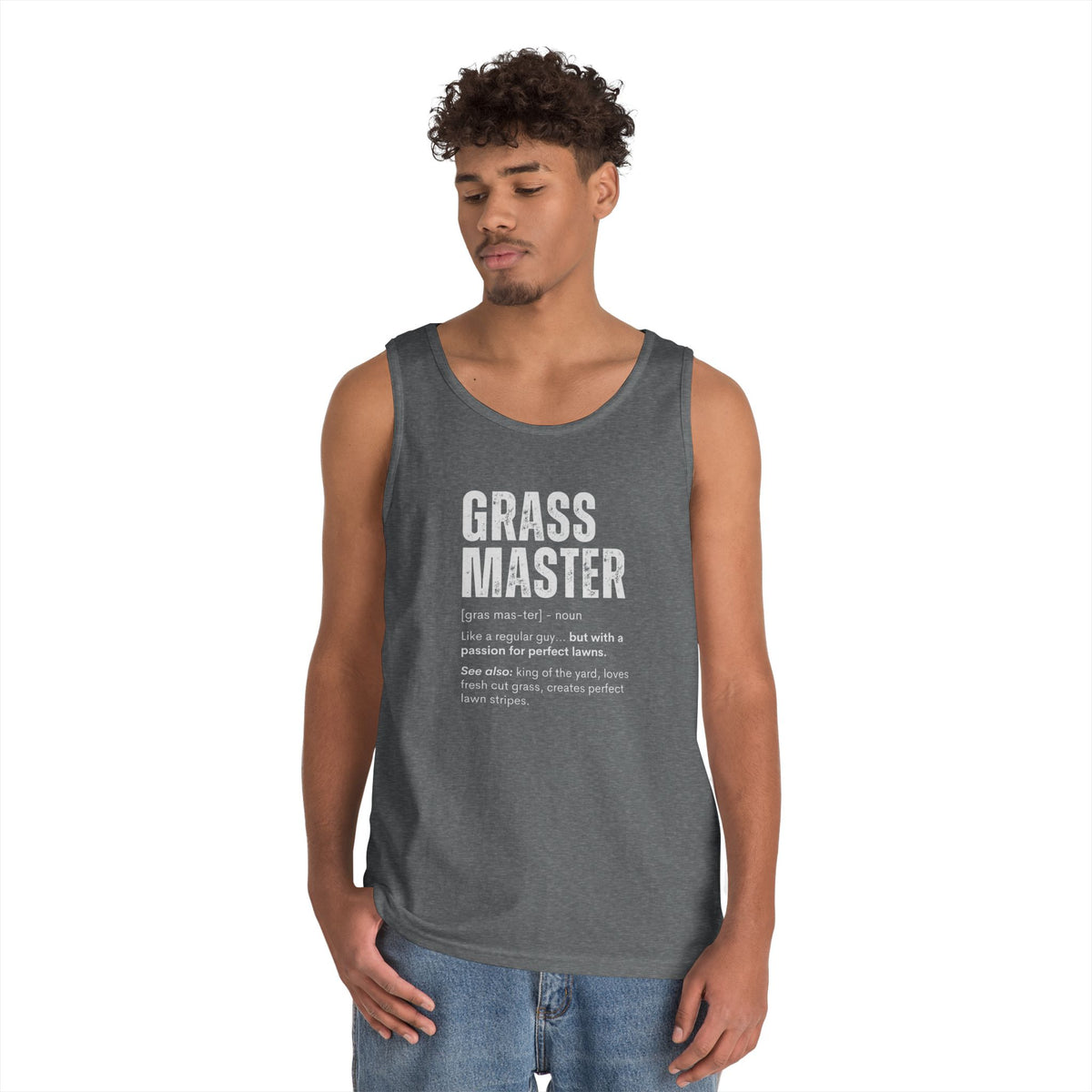 Grass Master Tank Top for Men, Funny Lawn Care Definition Sleeveless Shirt, Mowing Gift, Yard Work Singlet