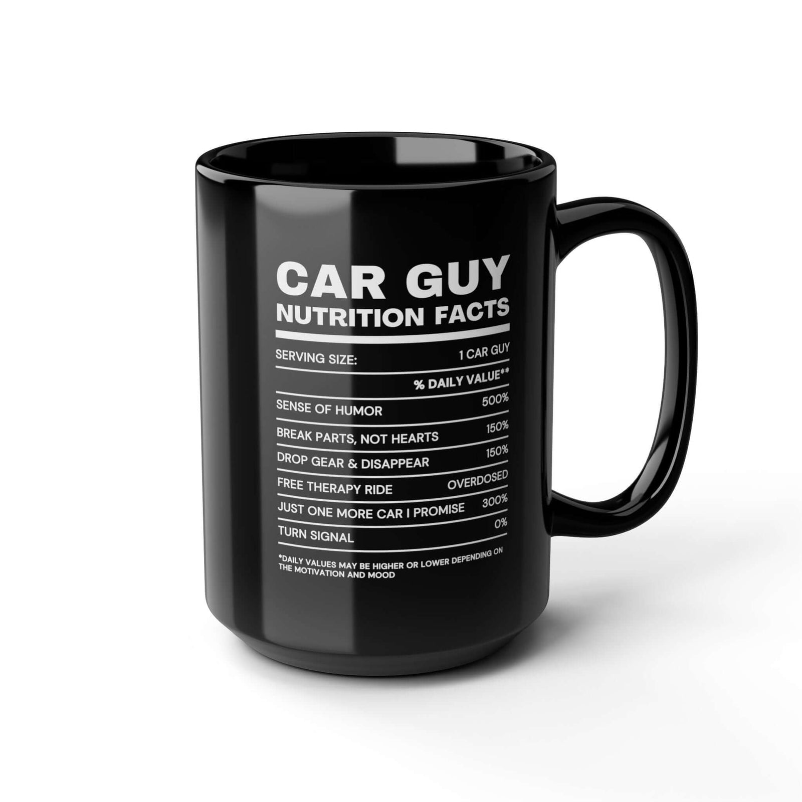 Car guy nutrition facts mug - funny car enthusiast coffee mug gift