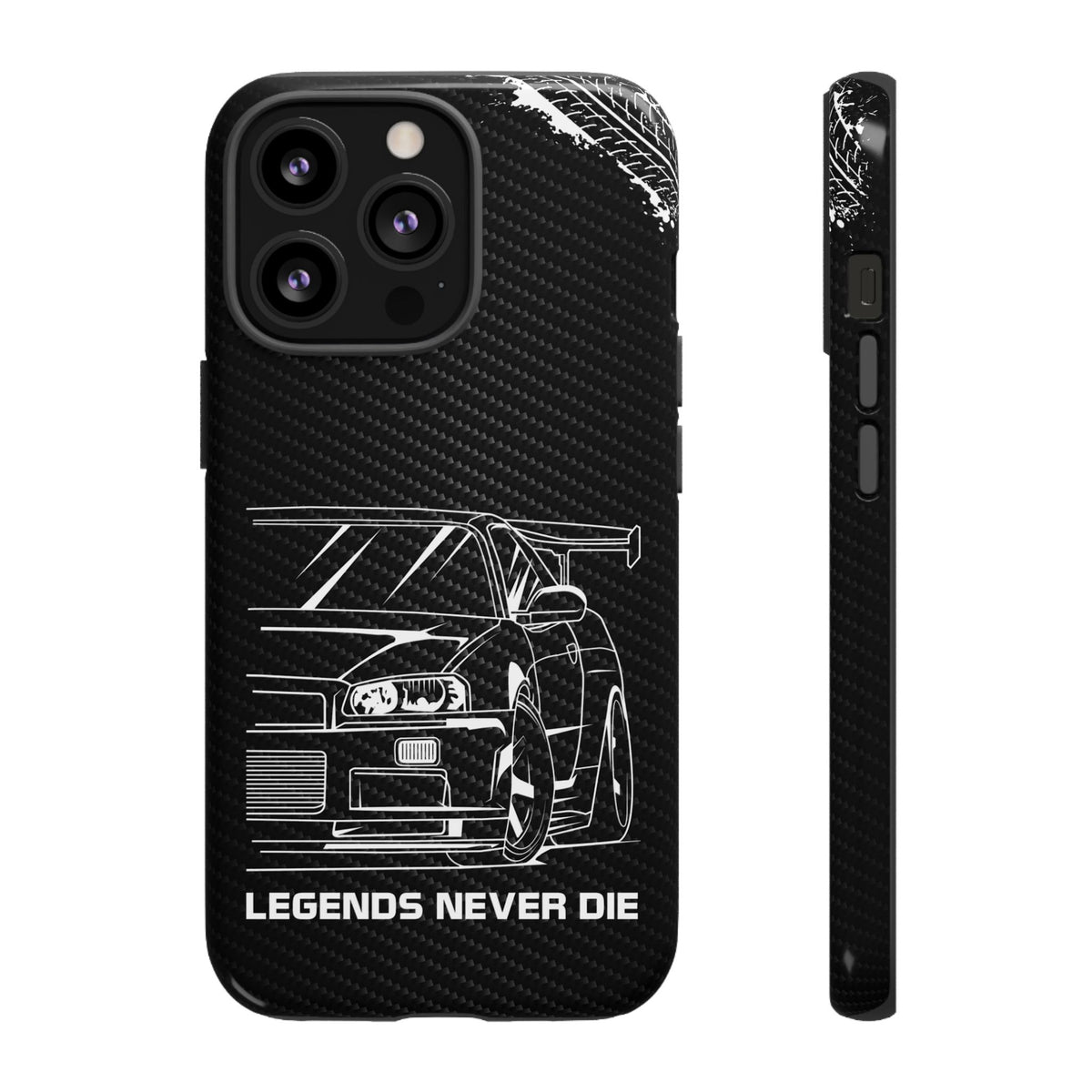 JDM Legends Never Die Tough Phone Case - iPhone 13 Pro, glossy, front and side view