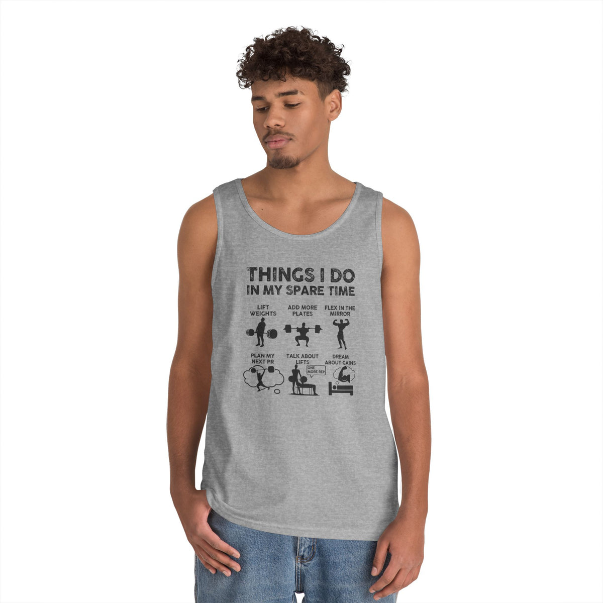Gym Tank Top for Men, Funny Weightlifting Spare Time Sleeveless Shirt, Workout Lifting Gift, Bodybuilder Singlet