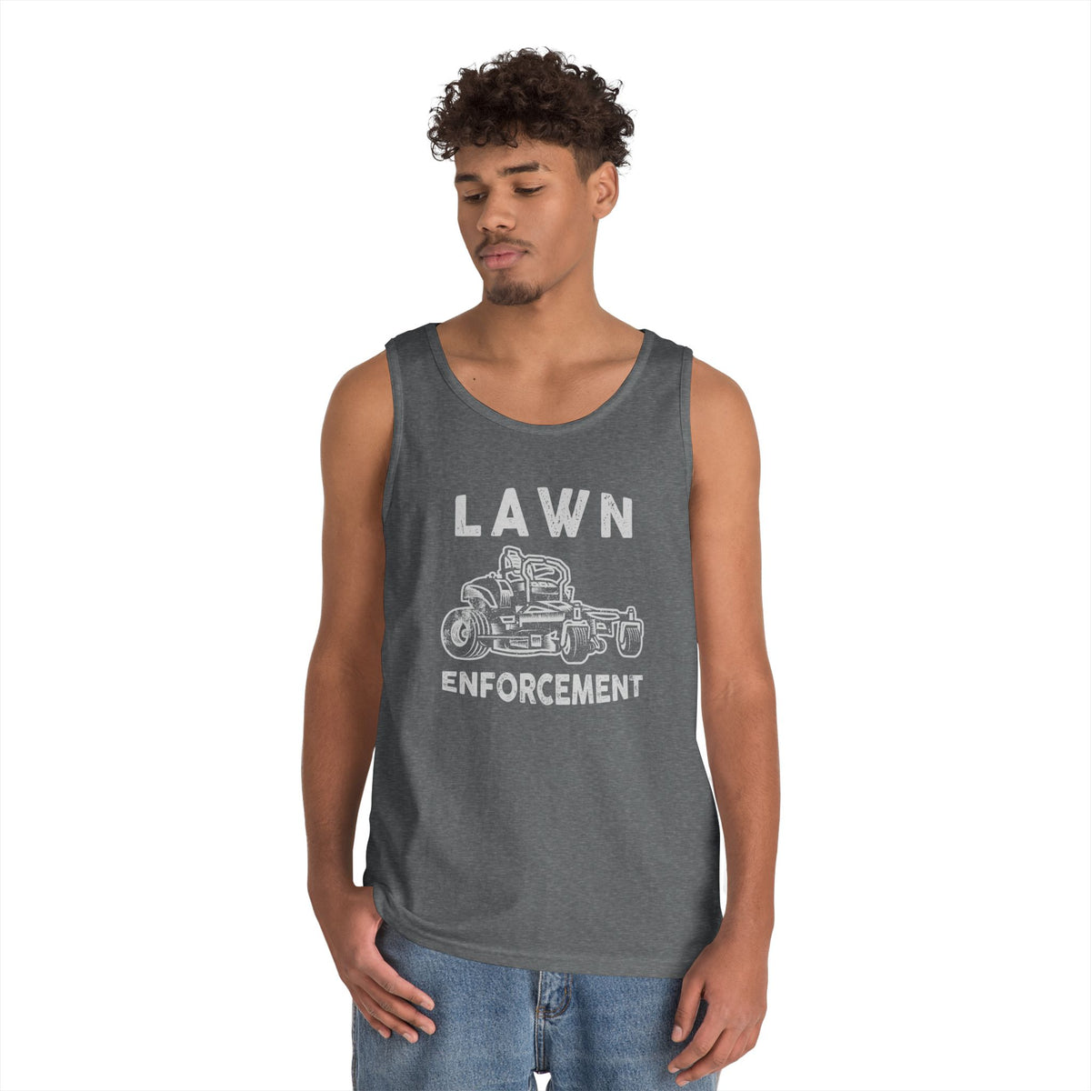 Lawn Enforcement Tank Top for Men, Funny Mowing Officer Sleeveless Shirt, Zero Turn Mower Gift, Gardener Singlet