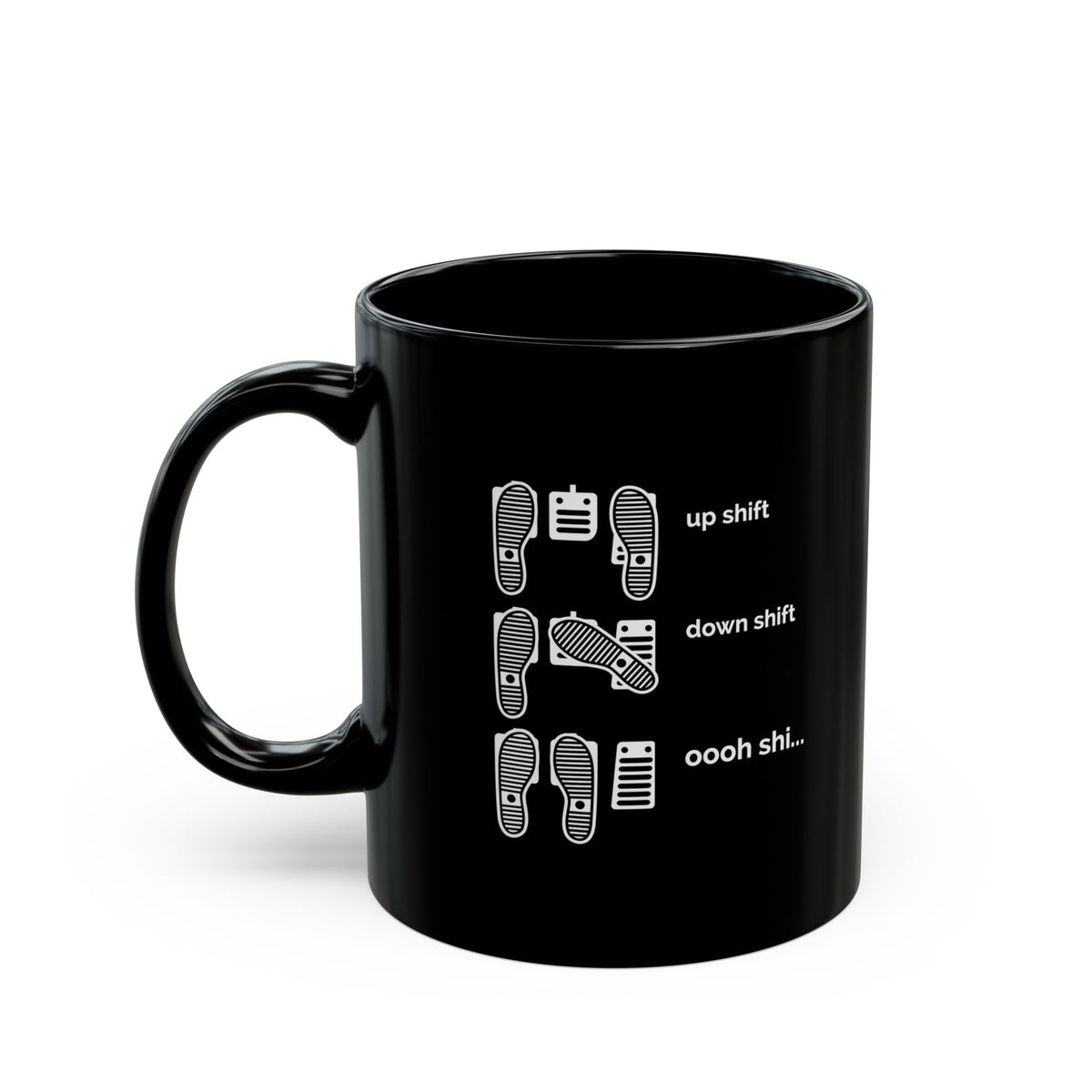 Heel Toe Rev Match Coffee Mug - 11oz black coffee mug, handle on the left