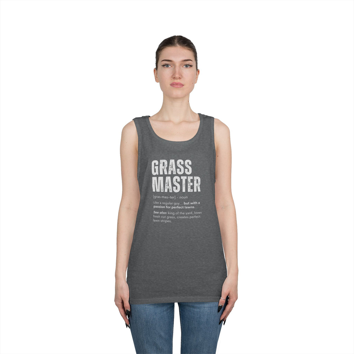 Grass Master Tank Top for Men, Funny Lawn Care Definition Sleeveless Shirt, Mowing Gift, Yard Work Singlet