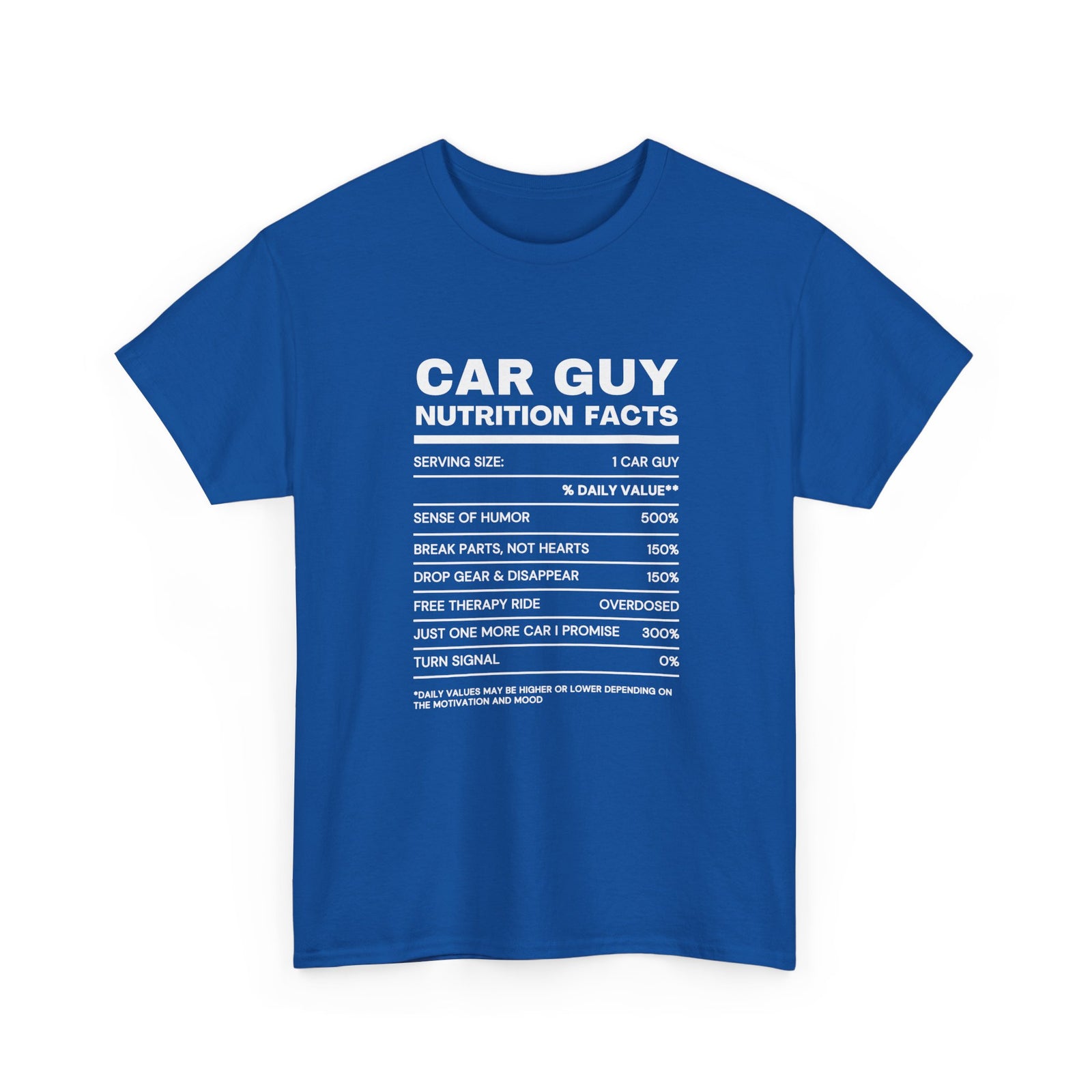 Car Guy Nutrition Facts T-Shirt | Funny Car Enthusiast Tee