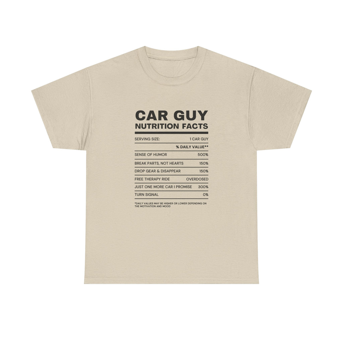 Car Guy Nutrition Facts shirt back view - funny car lover gift shirt