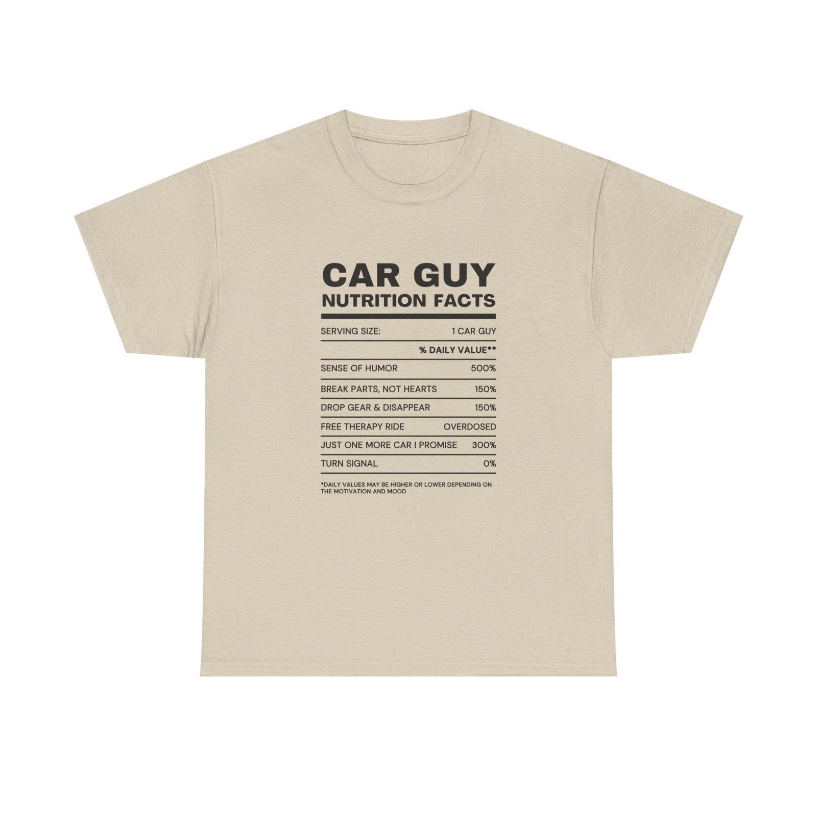 Car Guy Nutrition Facts shirt back view - funny car lover gift shirt