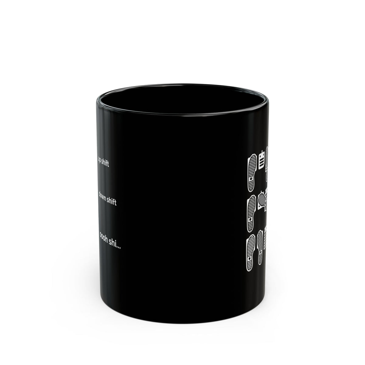Heel Toe Rev Match Coffee Mug - 11oz black coffee mug, front view with print on both sides