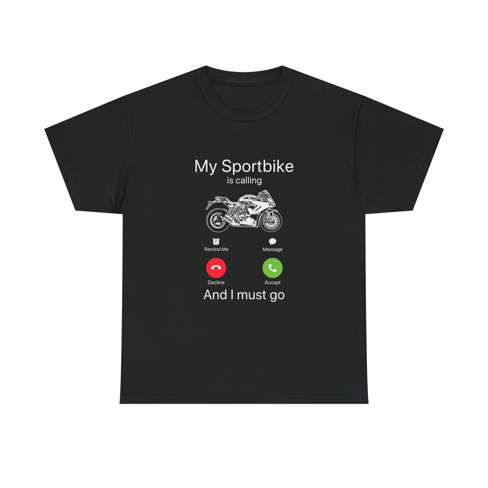My Sportbike is Calling t-shirt - front print detail - motorcycle rider gift