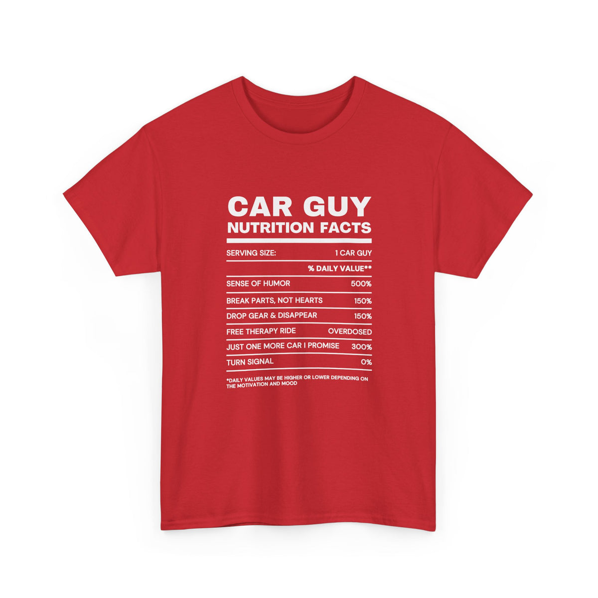 Car Guy Nutrition Facts T-Shirt | Funny Car Enthusiast Tee