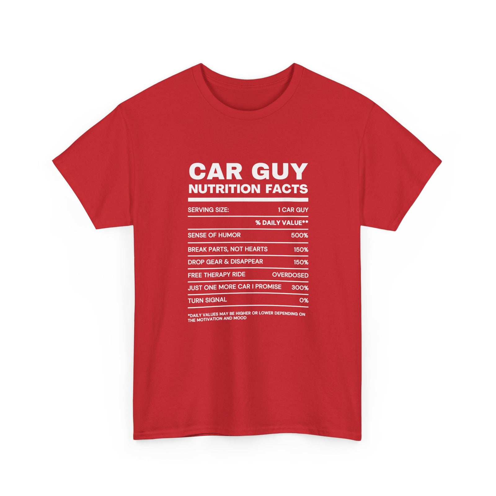 Car Guy Nutrition Facts T-Shirt | Funny Car Enthusiast Tee